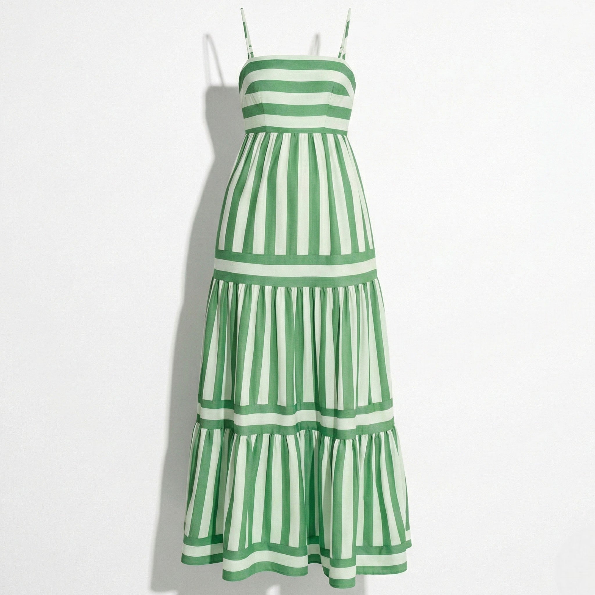 Lily - Women's Striped Tiered Maxi Dress with Spaghetti Straps - Dresses - Green - Jones & Smith