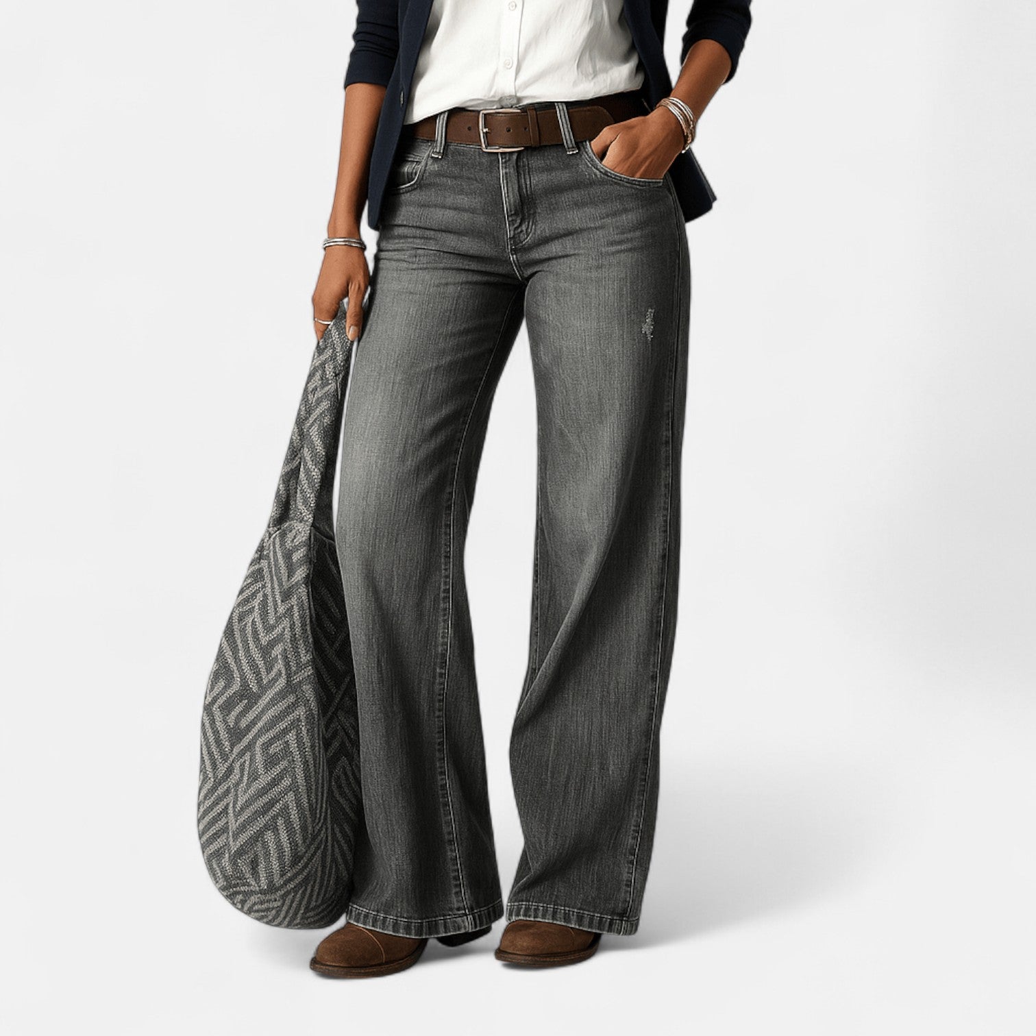 Liv – Women's Cotton Denim Jeans Wide Leg - Jeans Pants - Light Grey - Jones & Smith