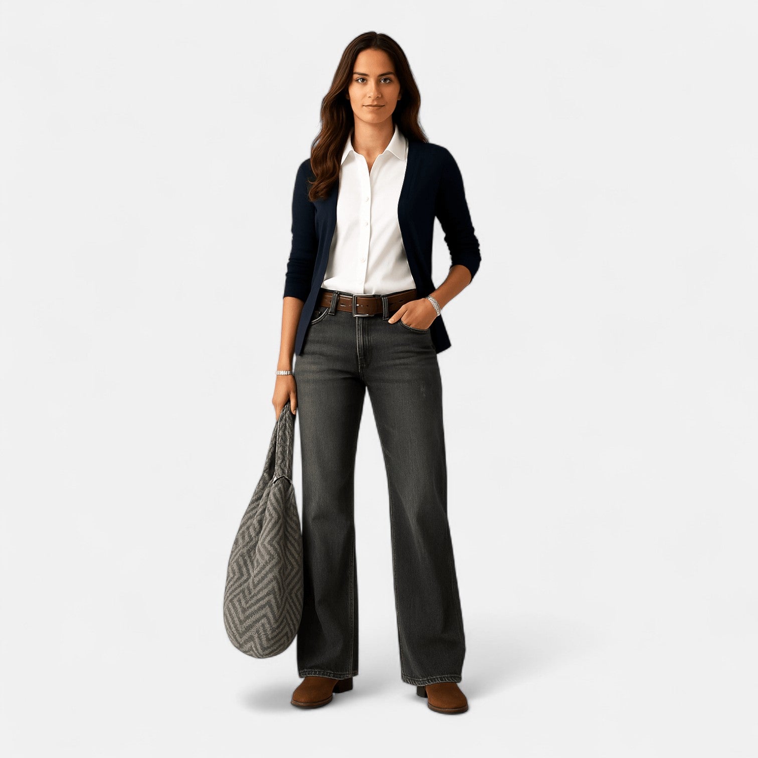 Liv – Women's Cotton Denim Jeans Wide Leg - Jeans Pants - Light Grey - Jones & Smith