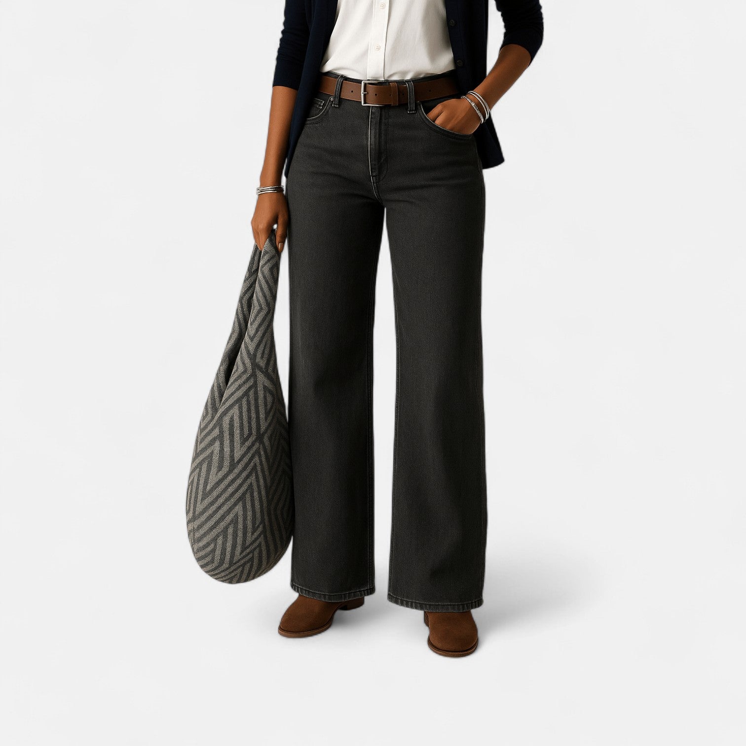 Liv – Women's Cotton Denim Jeans Wide Leg - Jeans Pants - Dark grey - Jones & Smith