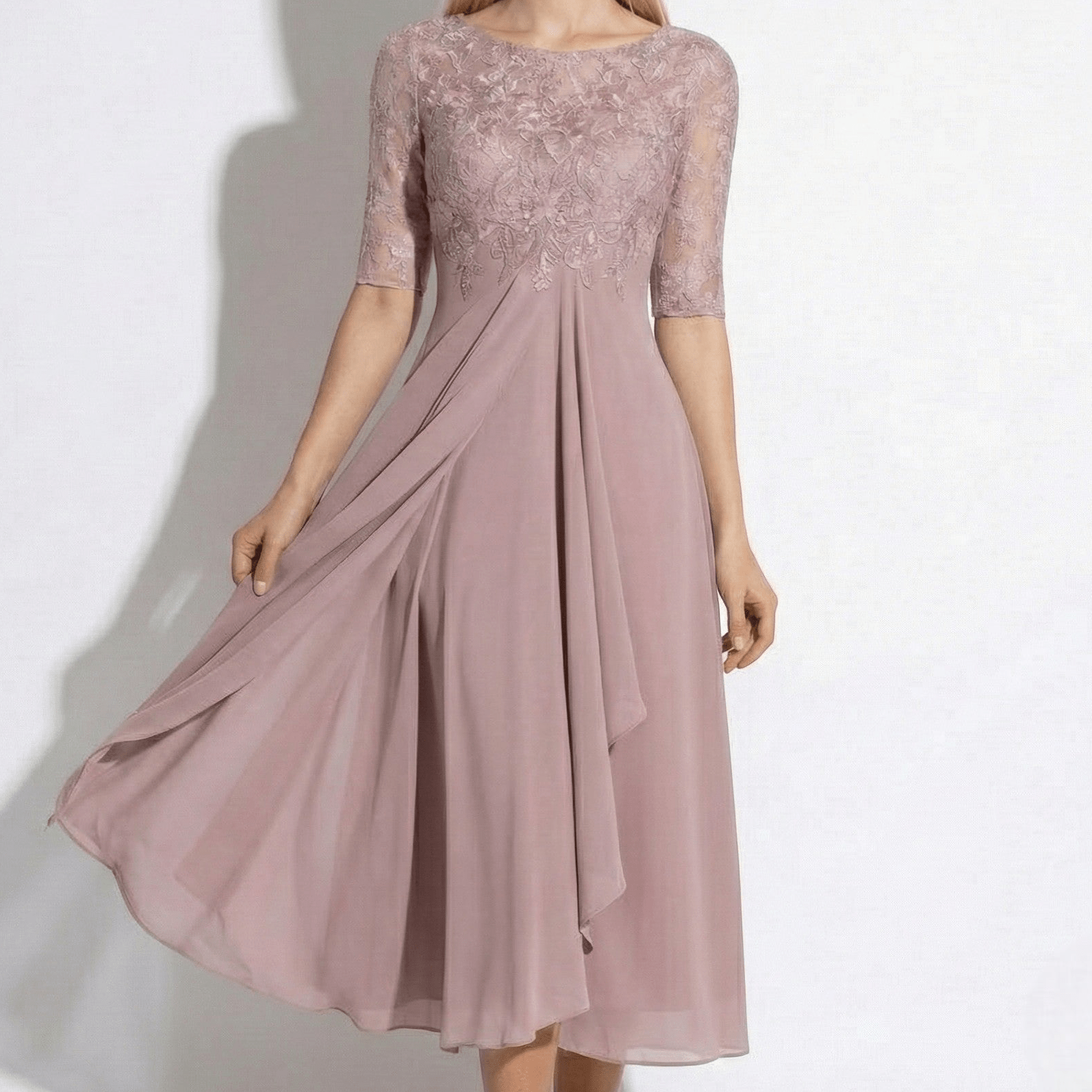 Louisa - Women's Lace and Chiffon Midi Dress - Dress - Pink - Jones & Smith