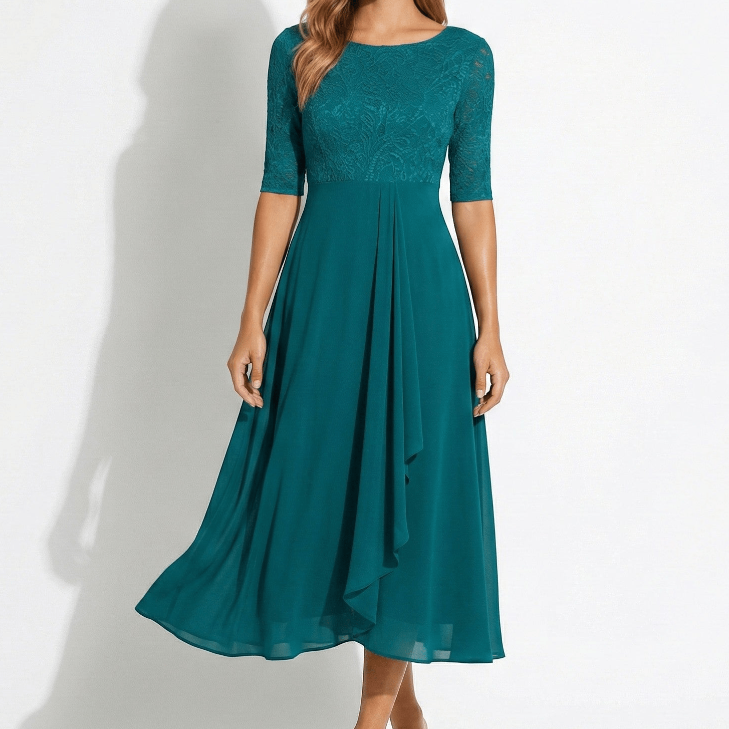 Louisa - Women's Lace and Chiffon Midi Dress - Dress - Dark Green - Jones & Smith