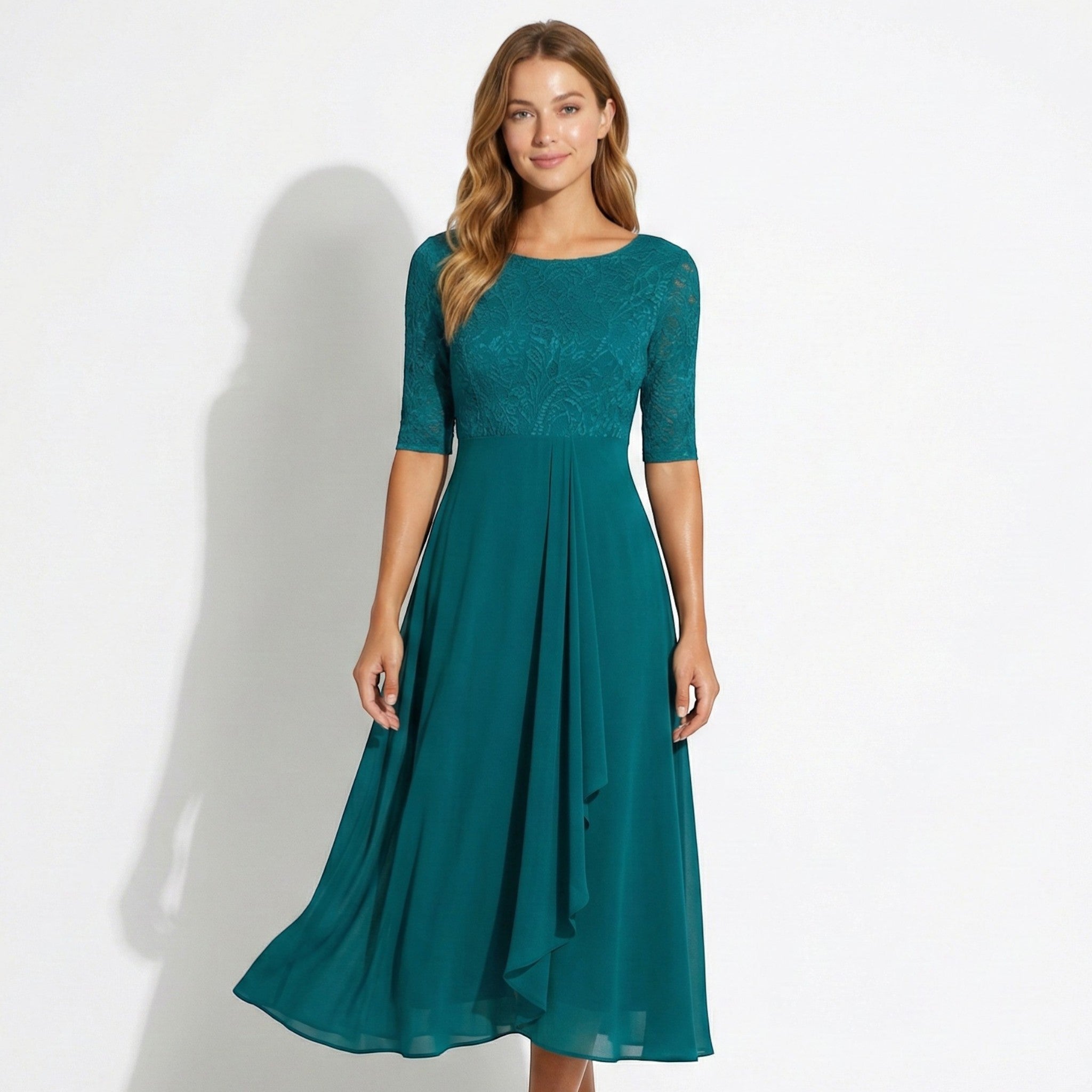 Louisa - Women's Lace and Chiffon Midi Dress - Dress - Dark Green - Jones & Smith