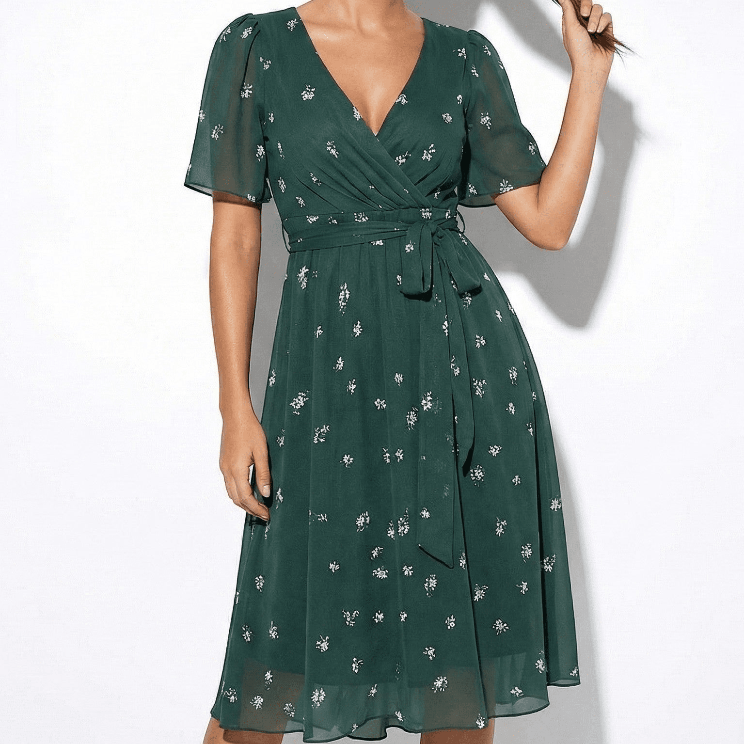 Maisie - Women's Floral Midi Dress - Dresses - Green - Jones & Smith