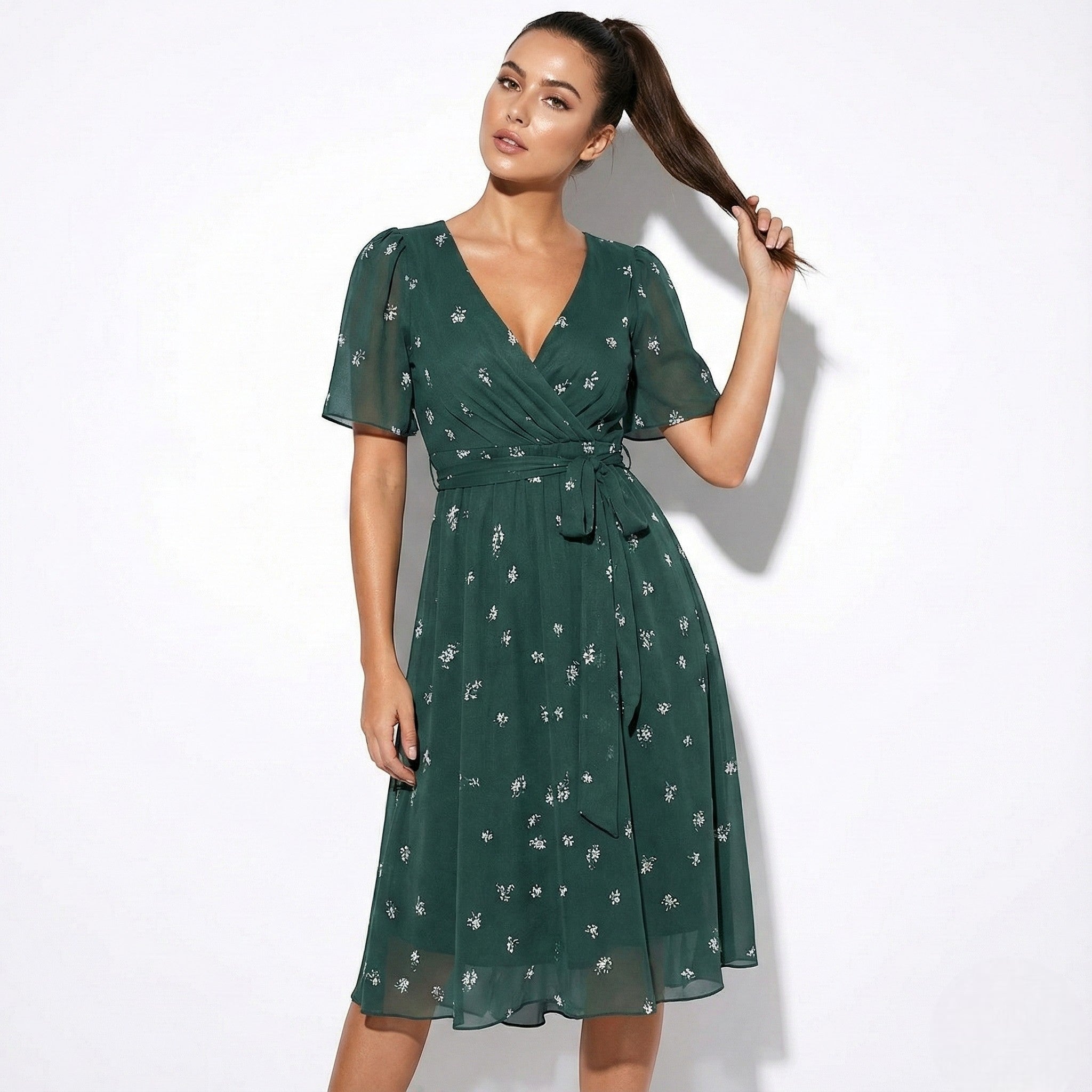 Maisie - Women's Floral Midi Dress - Dresses - Green - Jones & Smith