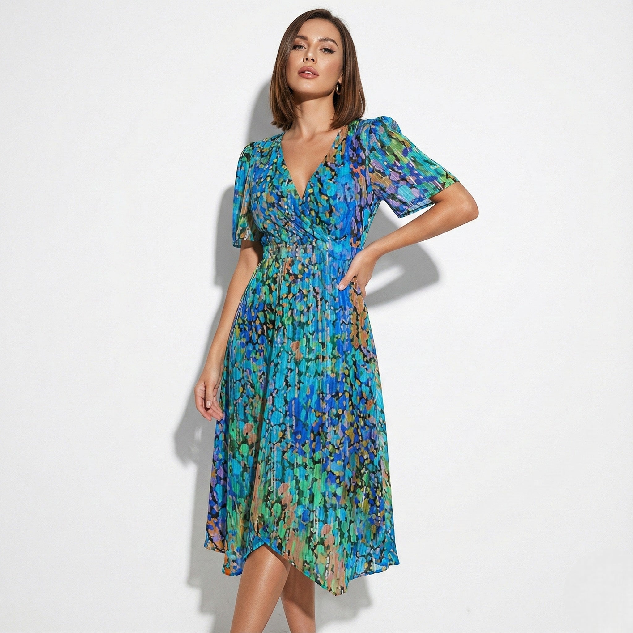 Maisie - Women's Floral Midi Dress - Dresses - Blue - Jones & Smith