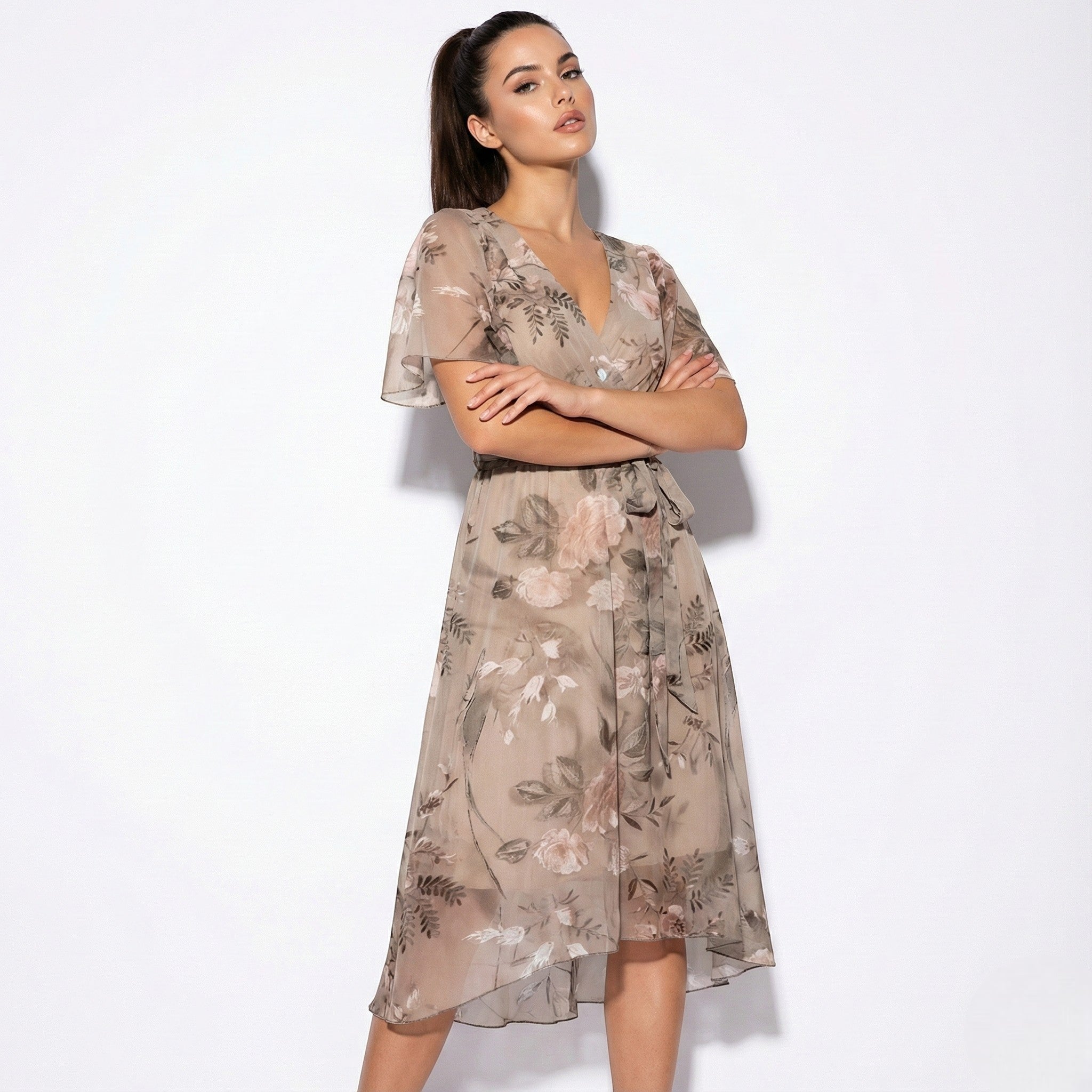 Maisie - Women's Floral Midi Dress - Dresses - Rose Gold - Jones & Smith