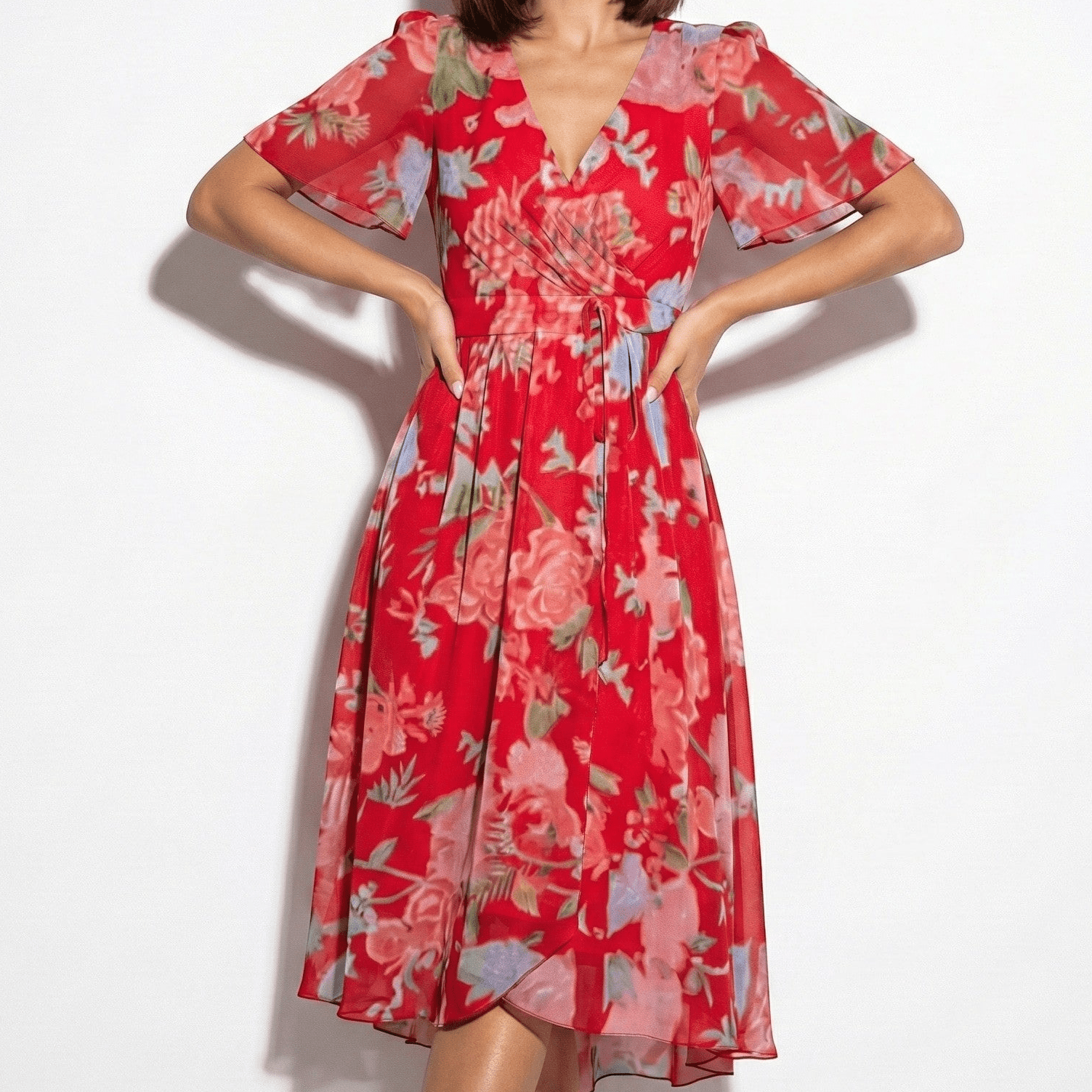 Maisie - Women's Floral Midi Dress - Dresses - Red - Jones & Smith