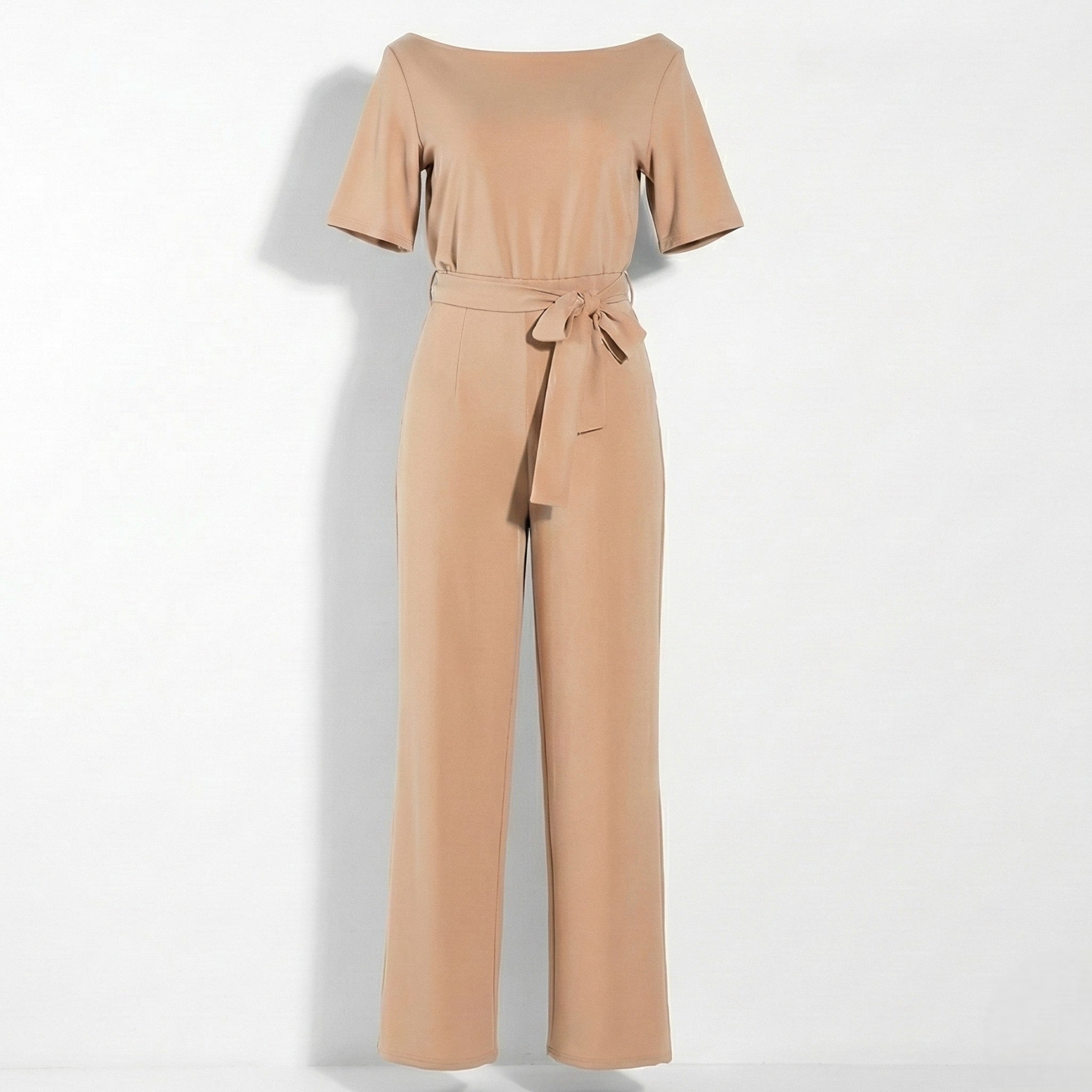 Maisie - Women’s Short - Sleeve High - Waist Jumpsuit - Sets - Beige - Jones & Smith