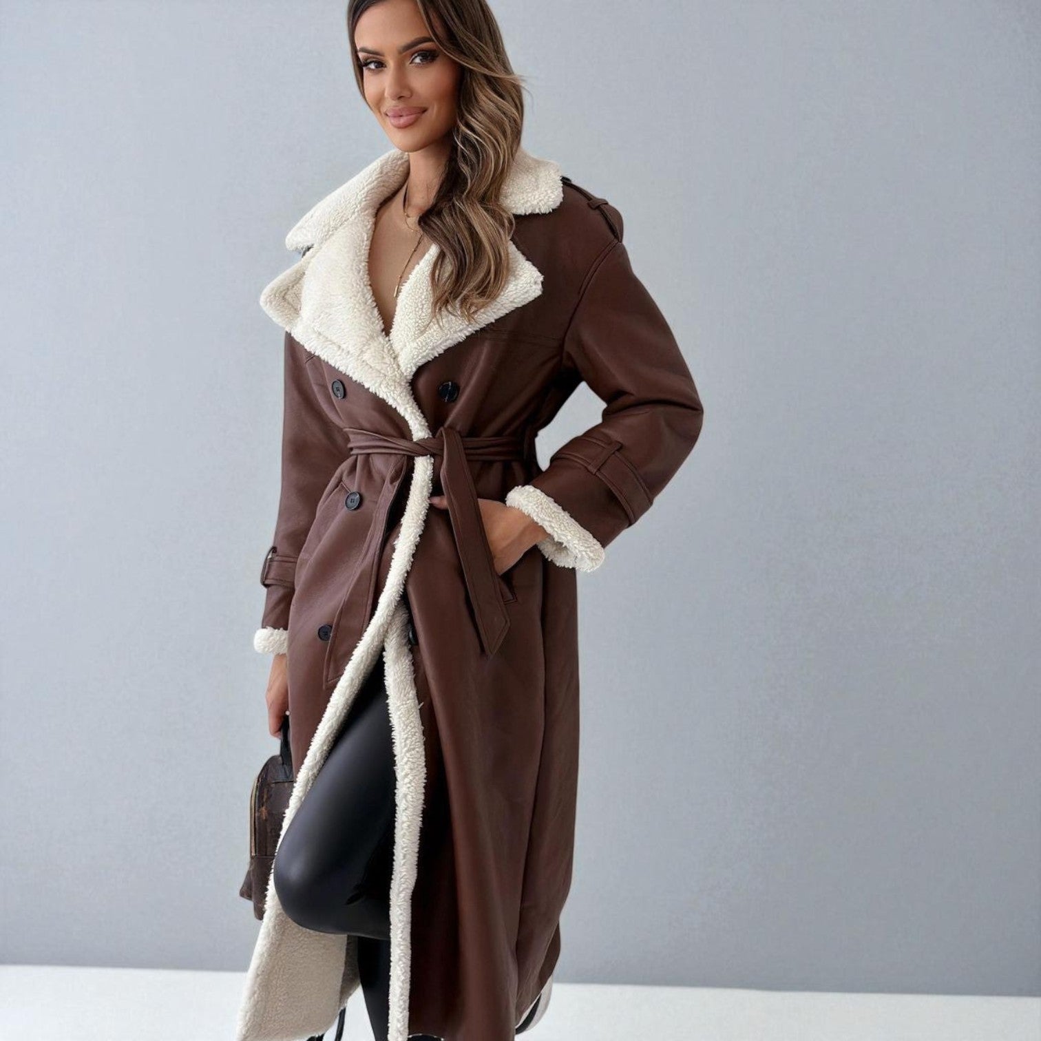 Mara – Long Teddy Winter Coat with Belt - Winter coat - Brown - Jones & Smith