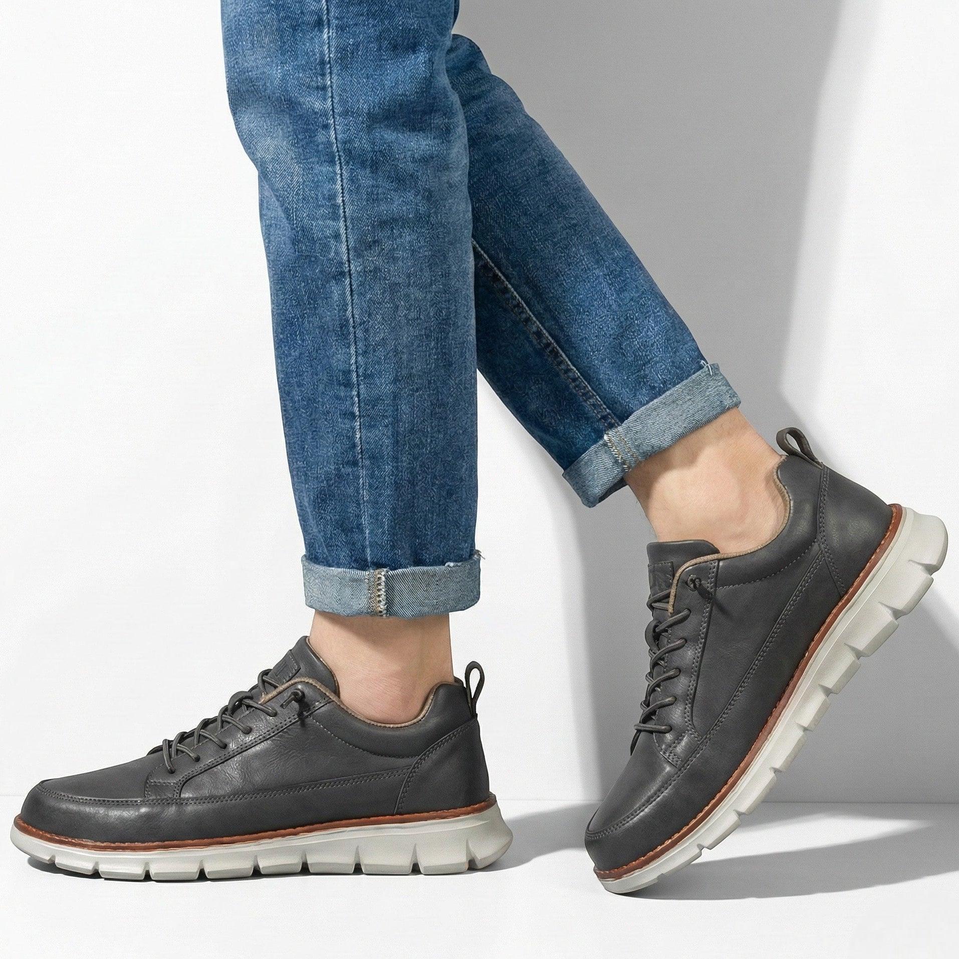 Mark - Men’s Leather Sneakers - Shoes - Charcoal - Jones & Smith
