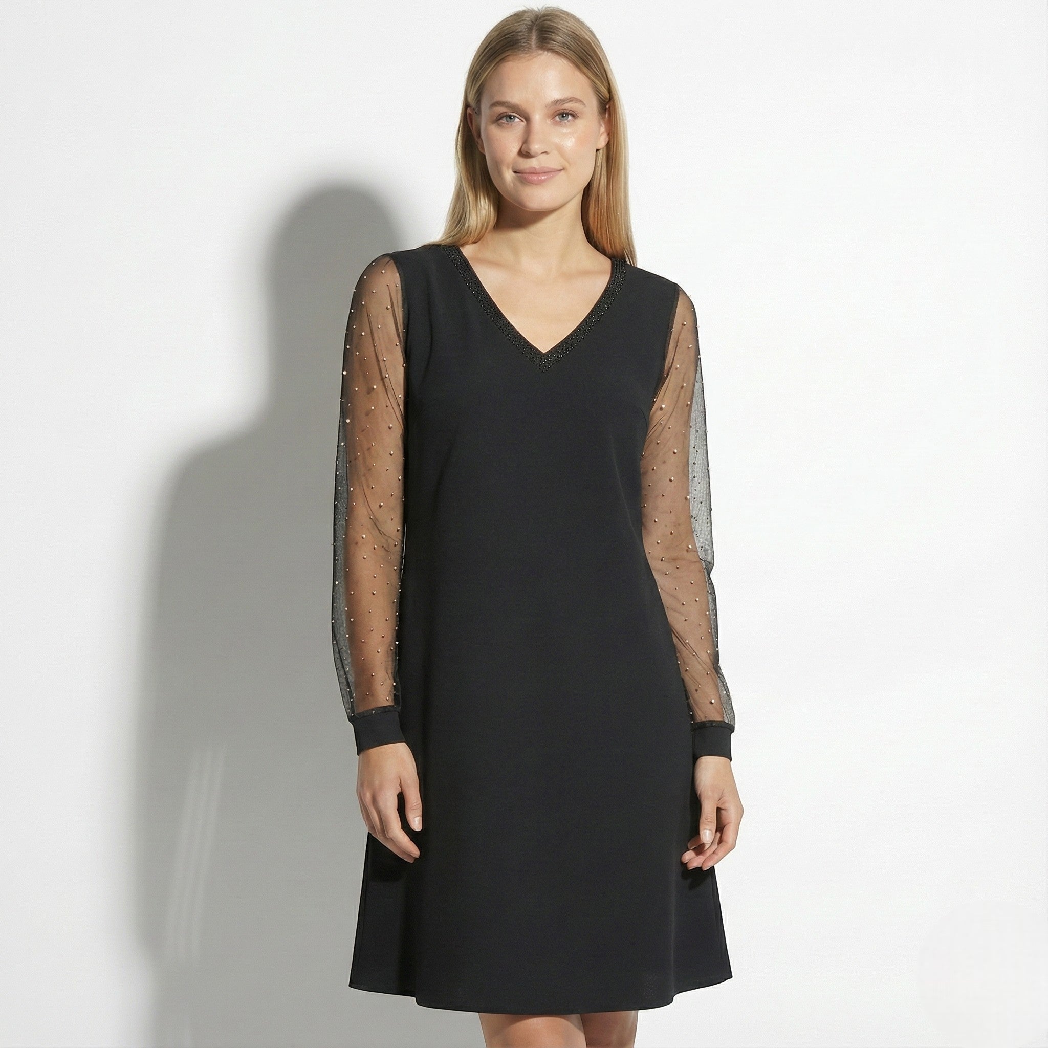 Matilda – Women's Shimmer Sleeve V - Neck Gown - Dress - Black - Jones & Smith