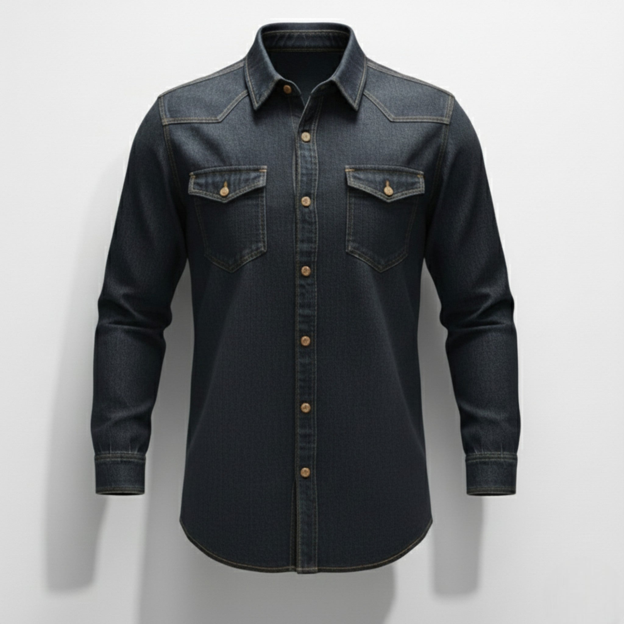 Matteo – Men’s Cotton Chest Pocket Denim Shirt - Long Sleeve Polo Shirt - Dark Blue - Jones & Smith