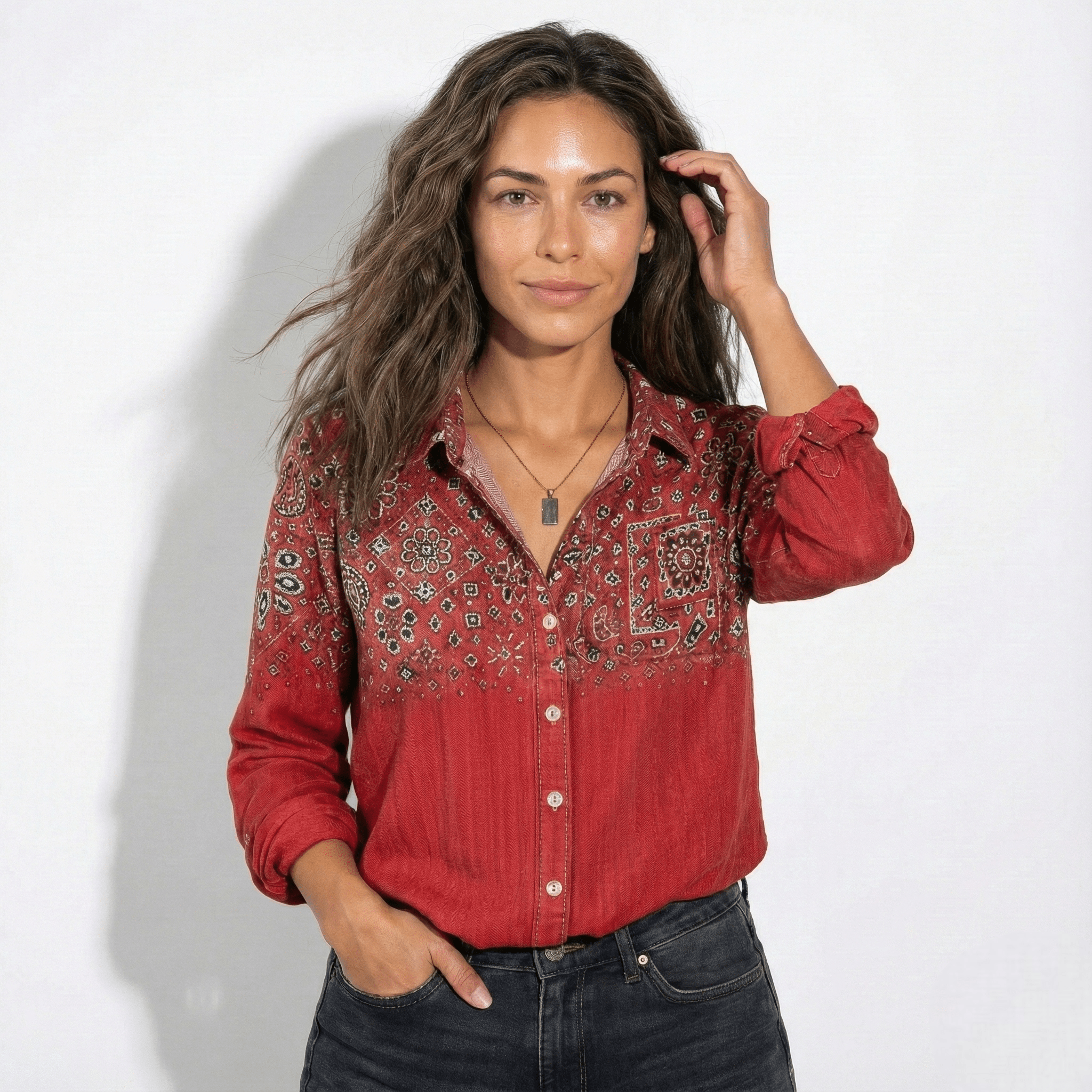 Melissa - Women's Button - Down Shirt - Blouses - Red - Jones & Smith