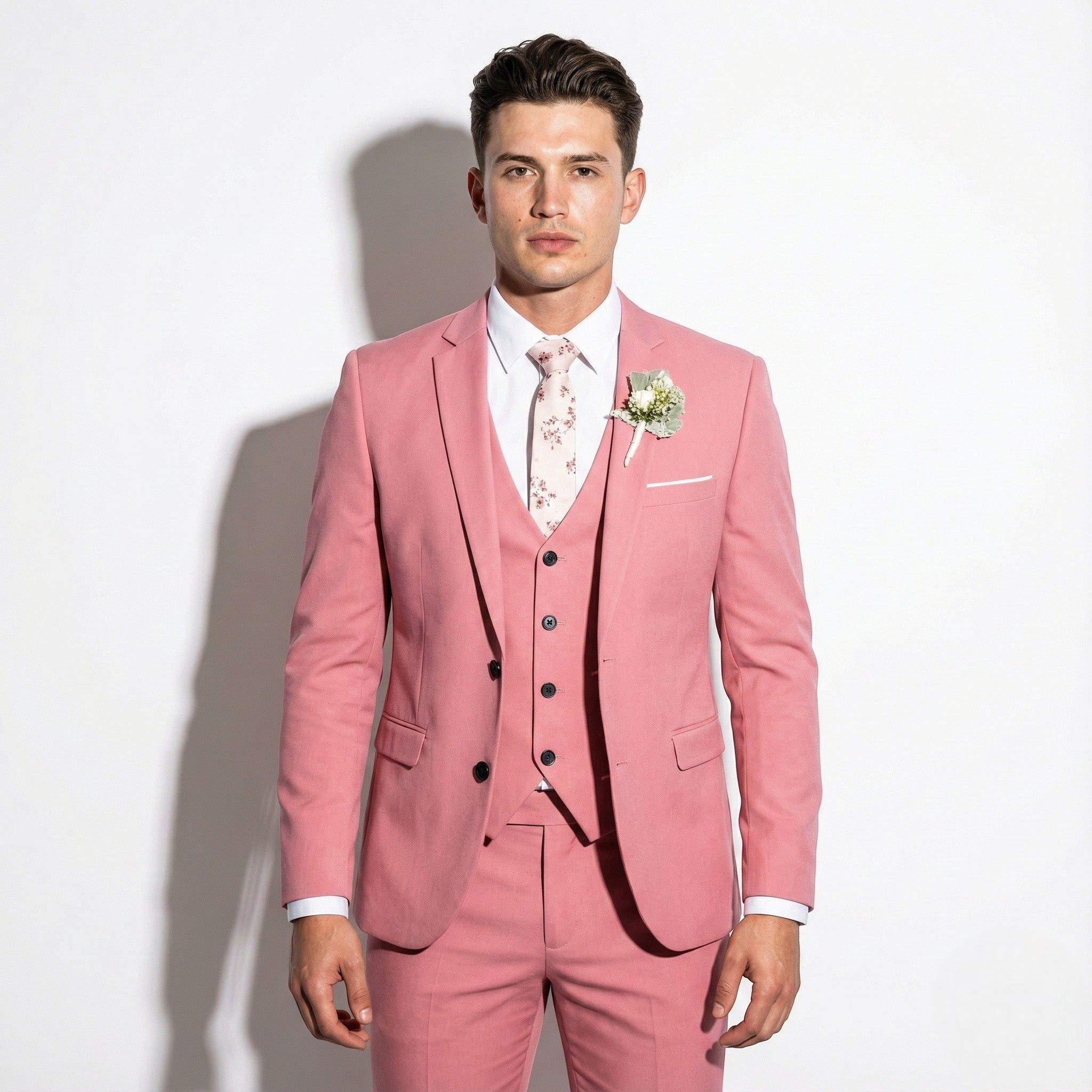 Michael - Men's Slim - Fit Three - Piece Suit - Sets - Pink - Jones & Smith