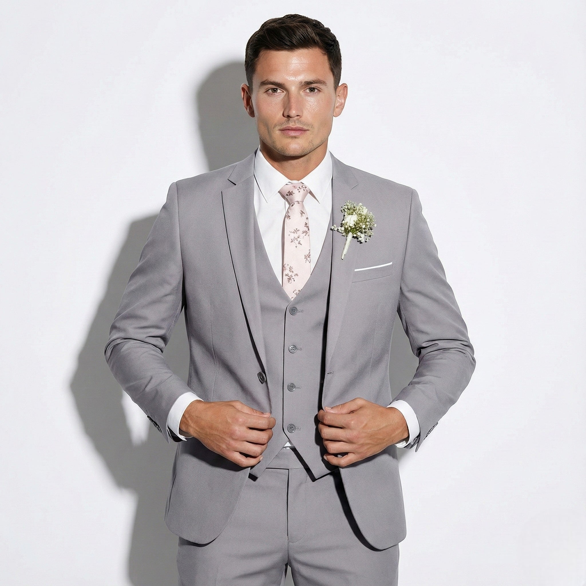 Michael - Men's Slim - Fit Three - Piece Suit - Sets - Light Grey - Jones & Smith