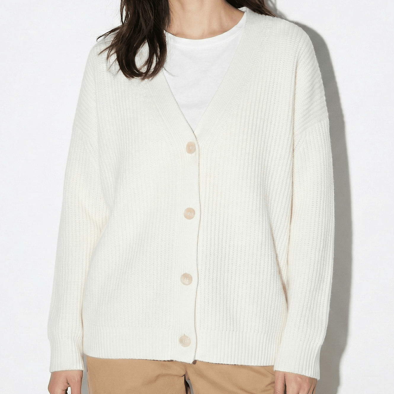 Millie - Women's Oversized Knit Cardigan with Button Closure - Cardigans - Beige - Jones & Smith