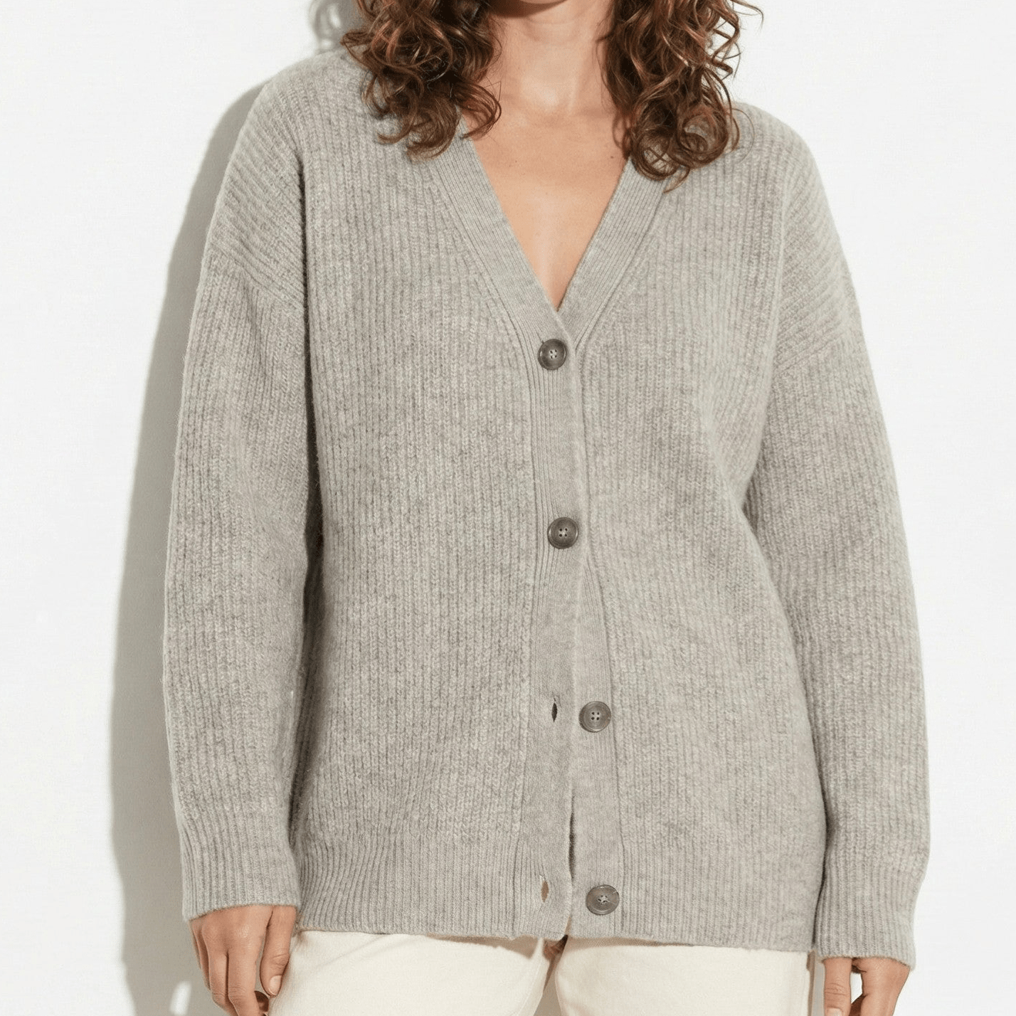 Millie - Women's Oversized Knit Cardigan with Button Closure - Cardigans - Uncoloured Stone - Jones & Smith