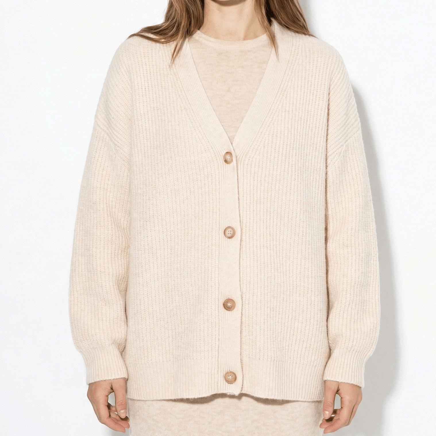 Millie - Women's Oversized Knit Cardigan with Button Closure - Cardigans - Oatmeal - Jones & Smith