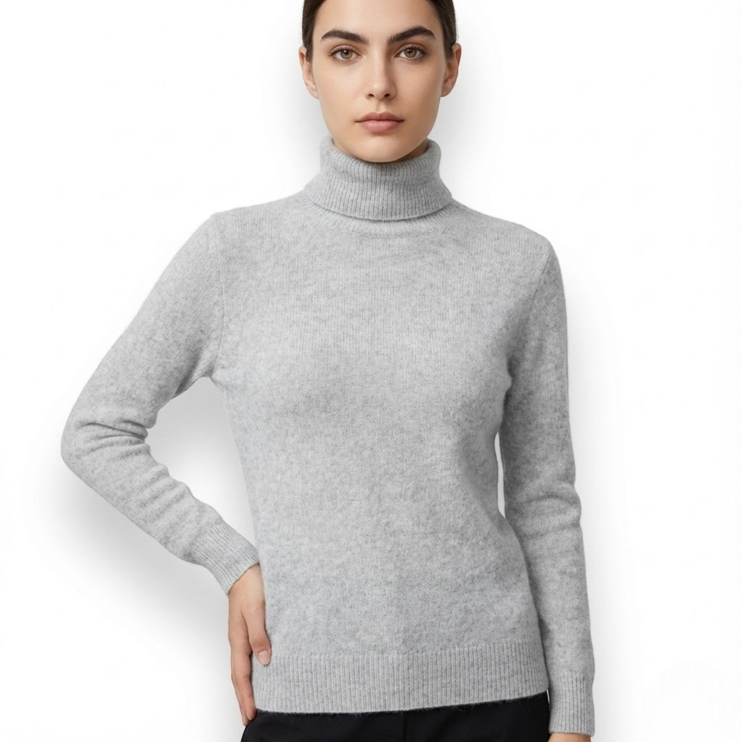 Mira – Women's Wool Roll Neck Jumper - Sweater - Grey - Jones & Smith