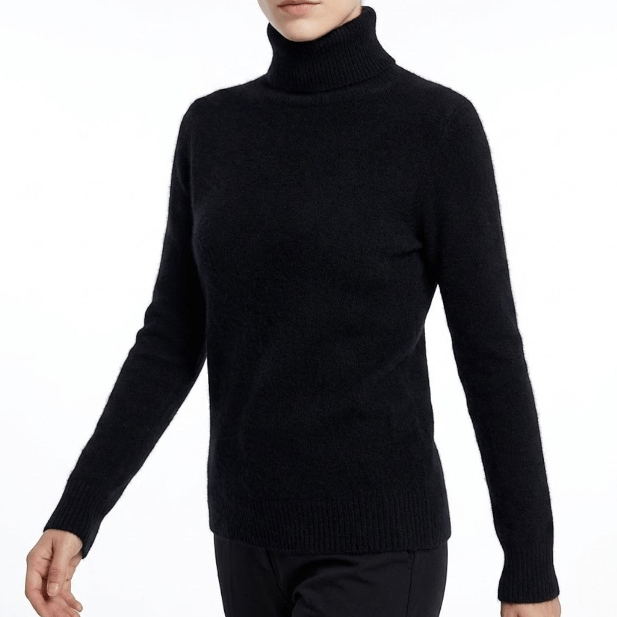 Mira – Women's Wool Roll Neck Jumper - Sweater - Black - Jones & Smith