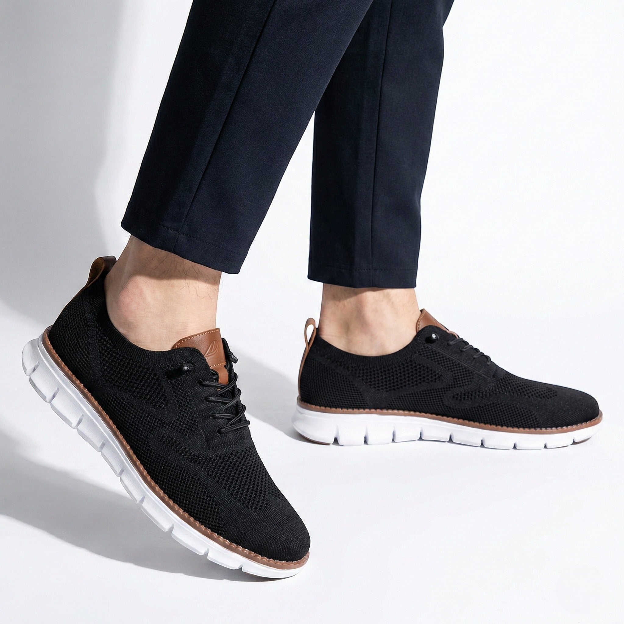 Noah - Men's Comfortable Walking Shoes with Knit Upper and Cushioned Sole - Footwear - Camel - Jones & Smith