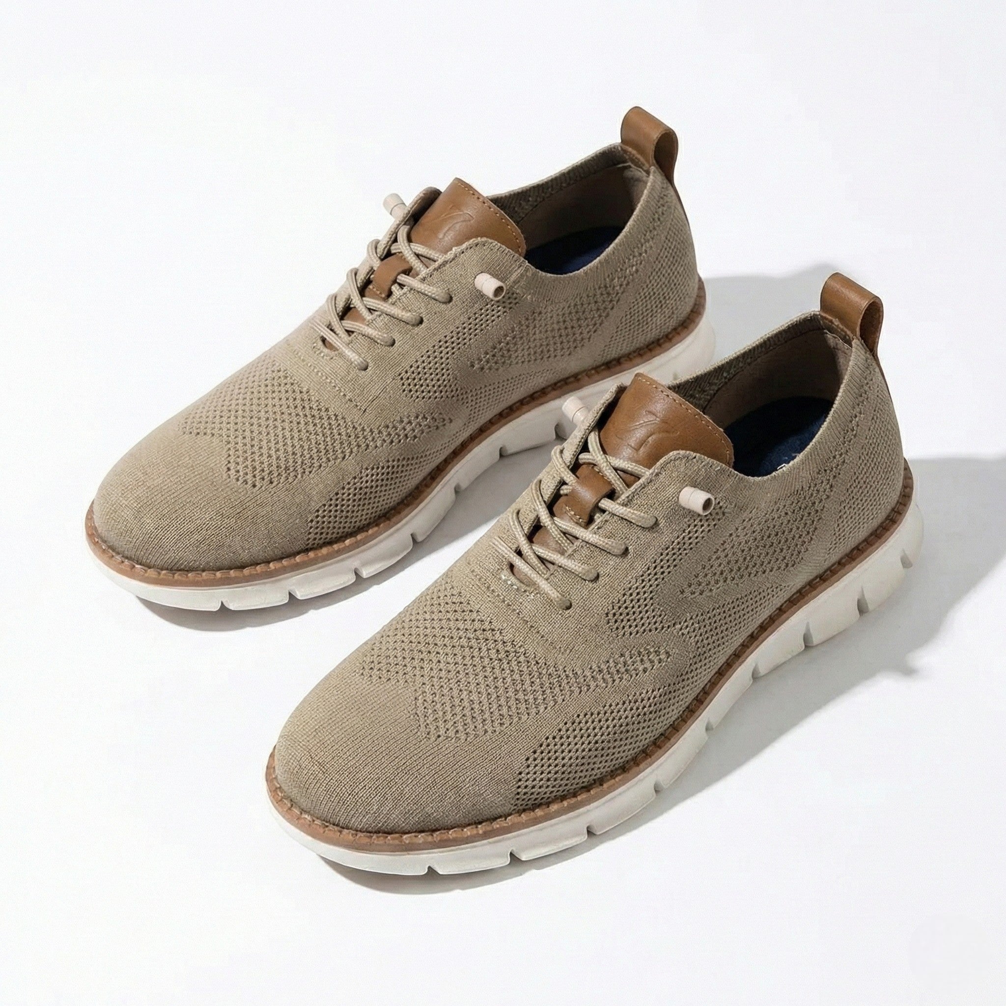 Noah - Men's Comfortable Walking Shoes with Knit Upper and Cushioned Sole - Footwear - Khaki - Jones & Smith