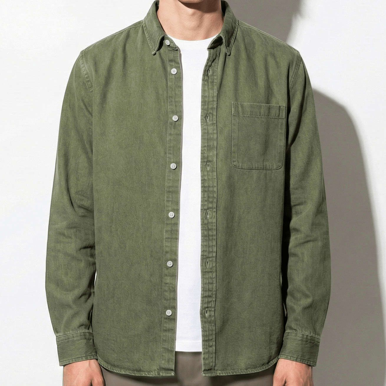 Noah - Men's Relaxed Long Sleeve Shirt with Notched Collar - Long Sleeve Polo Shirt - Green - Jones & Smith