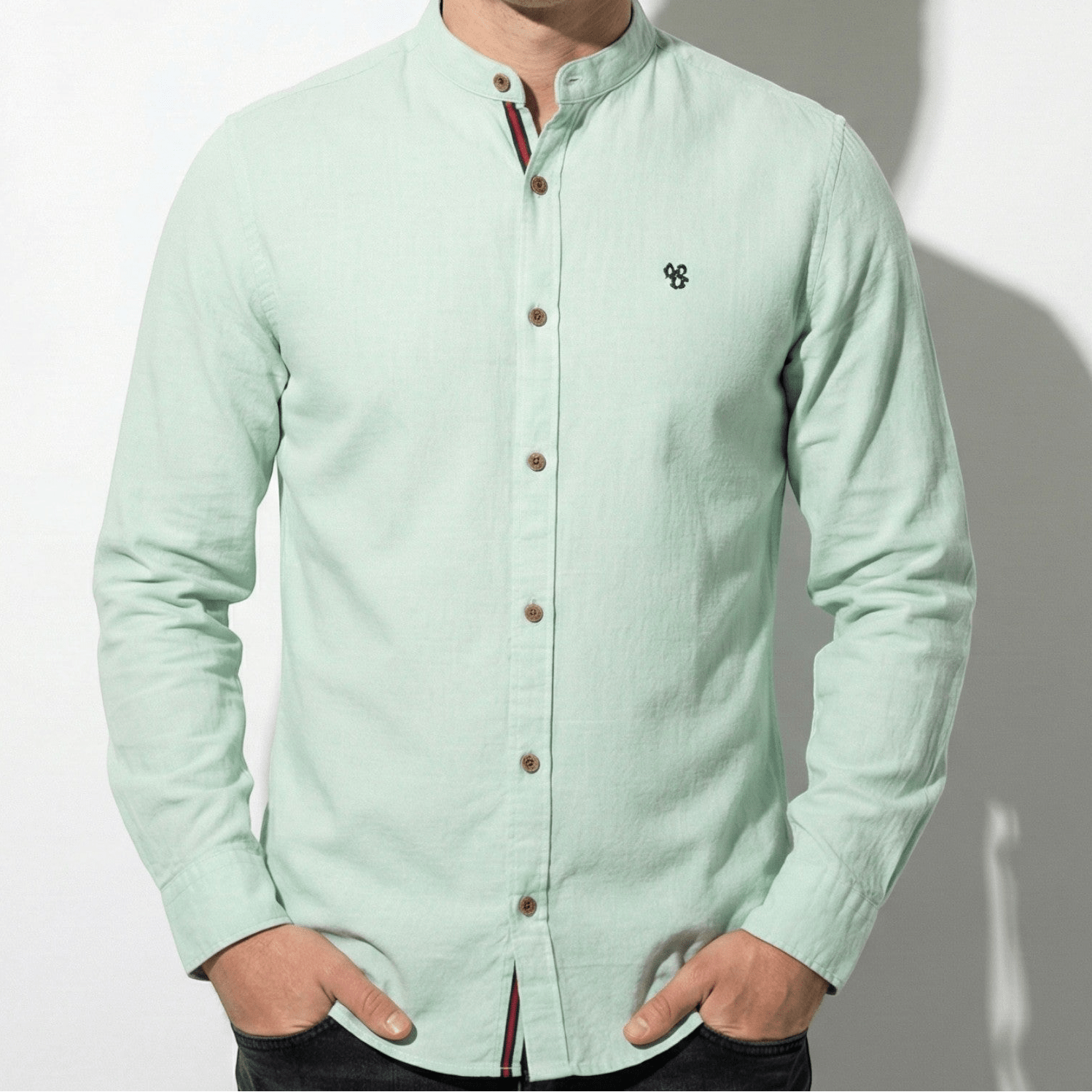 Oliver - Men's Casual Shirt with Mandarin Collar and Button Placket - Shirt - Light Green - Jones & Smith