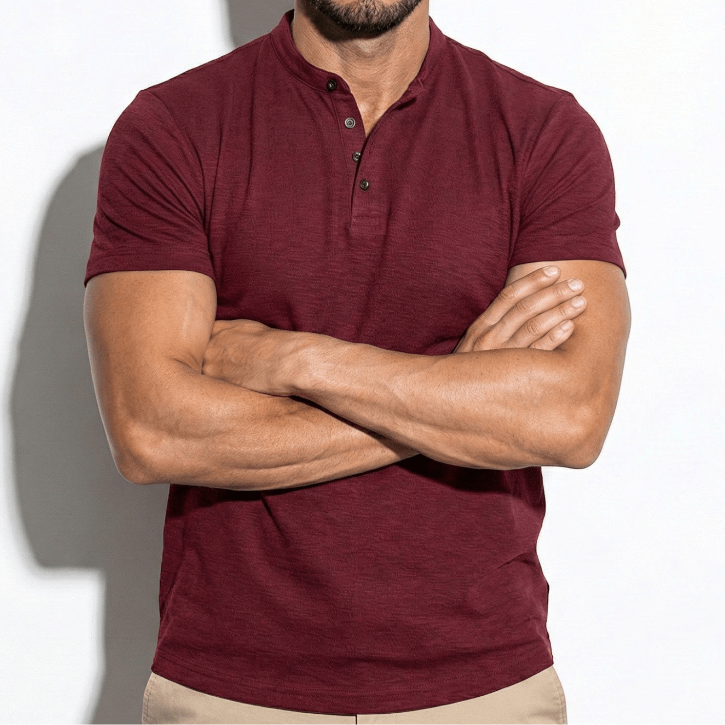 Oliver - Men's Short Sleeve Henley Shirt with Button Placket - Men Shirt - Red - Jones & Smith