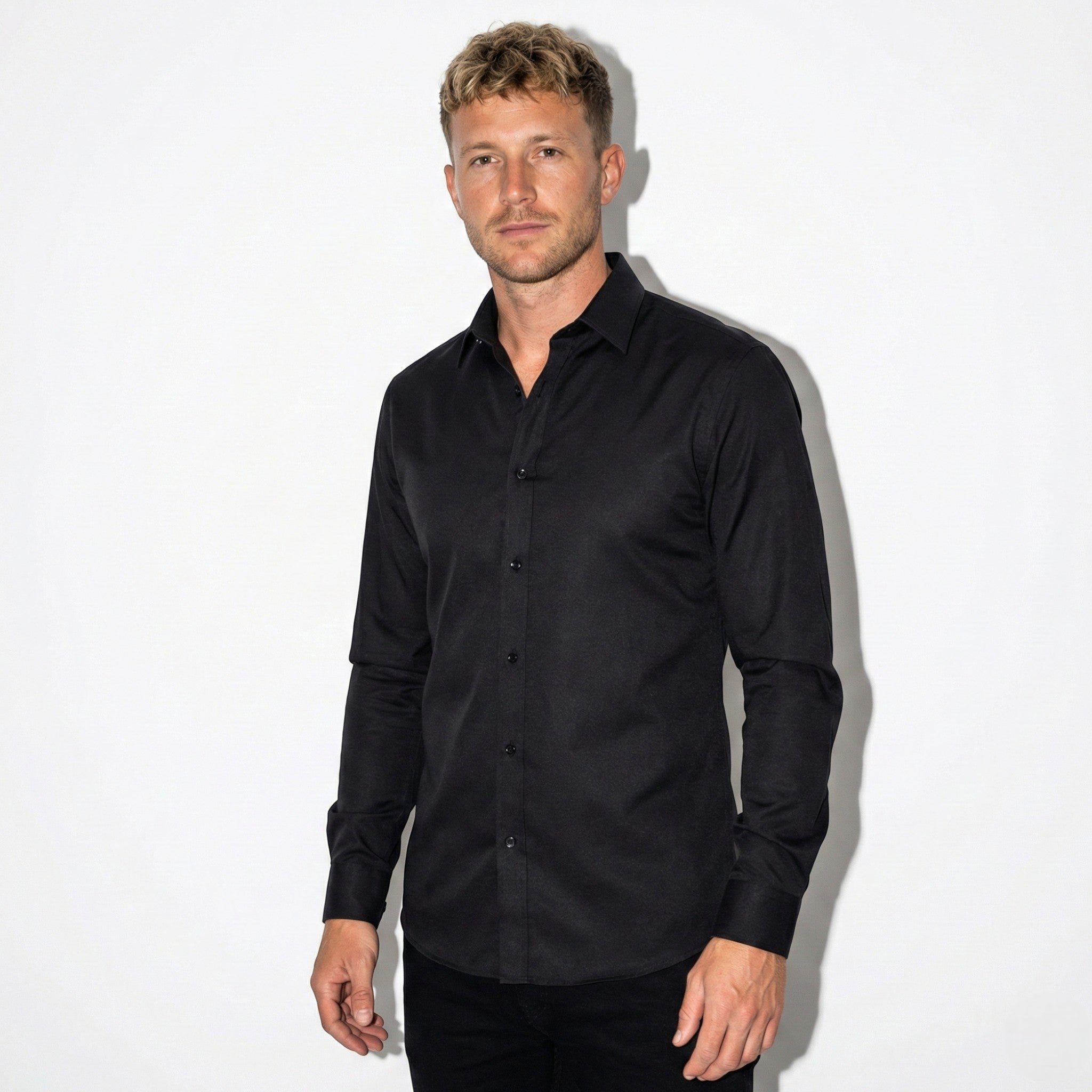 Oliver - Men's Slim Fit Wrinkle - Free Shirt - Casual Top - Black - Jones & Smith