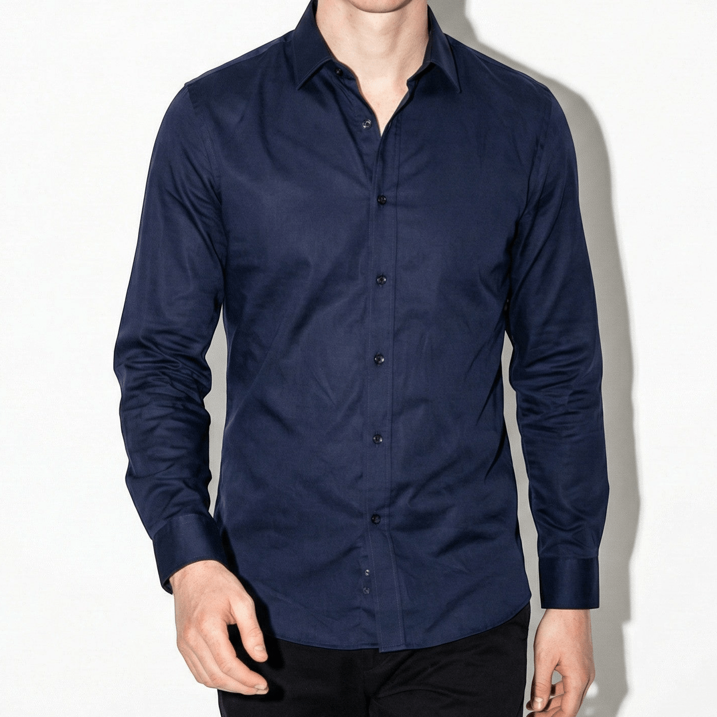 Oliver - Men's Slim Fit Wrinkle - Free Shirt - Casual Top - Navy Blue - Jones & Smith