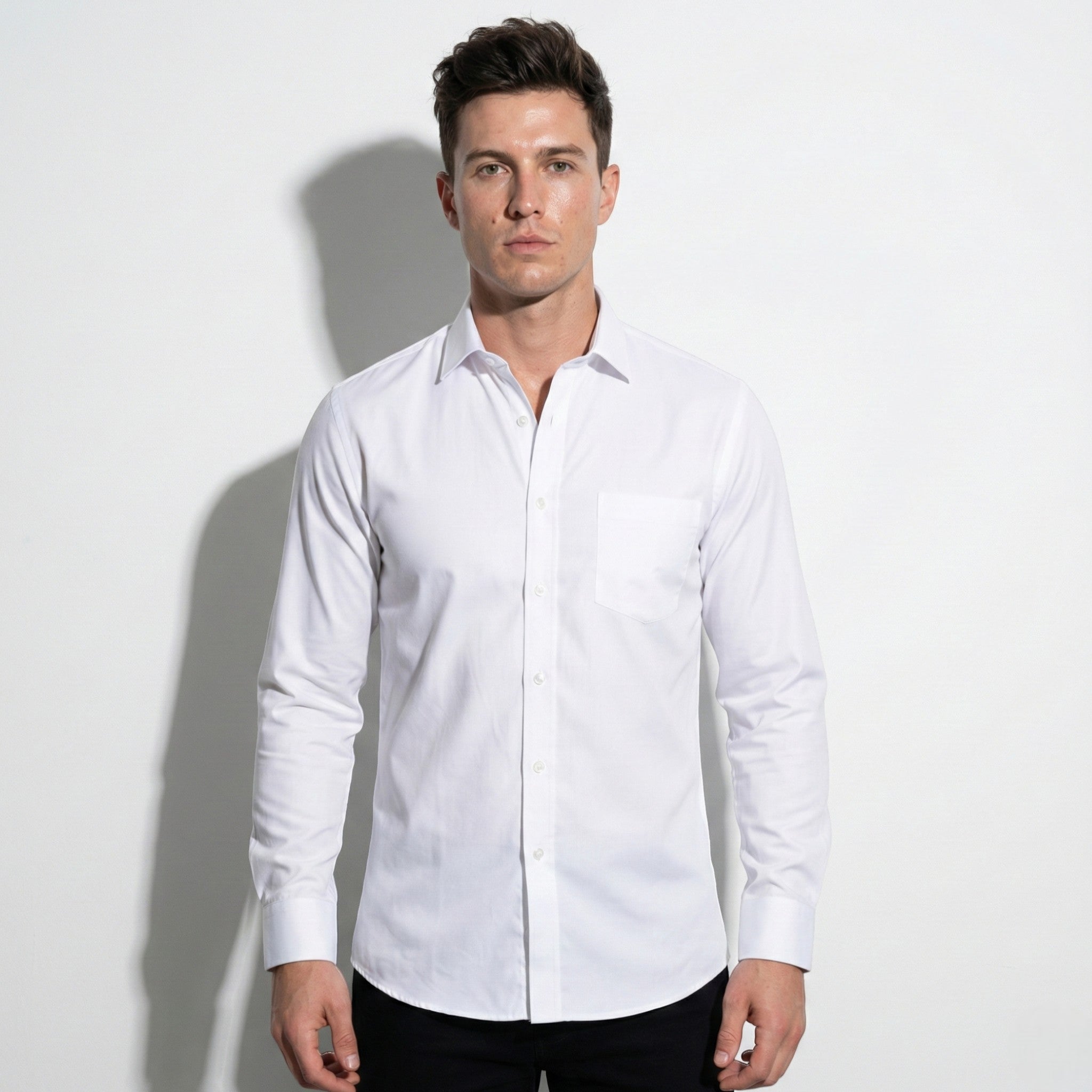 Oliver - Men's Slim Fit Wrinkle - Free Shirt - Casual Top - White - Jones & Smith