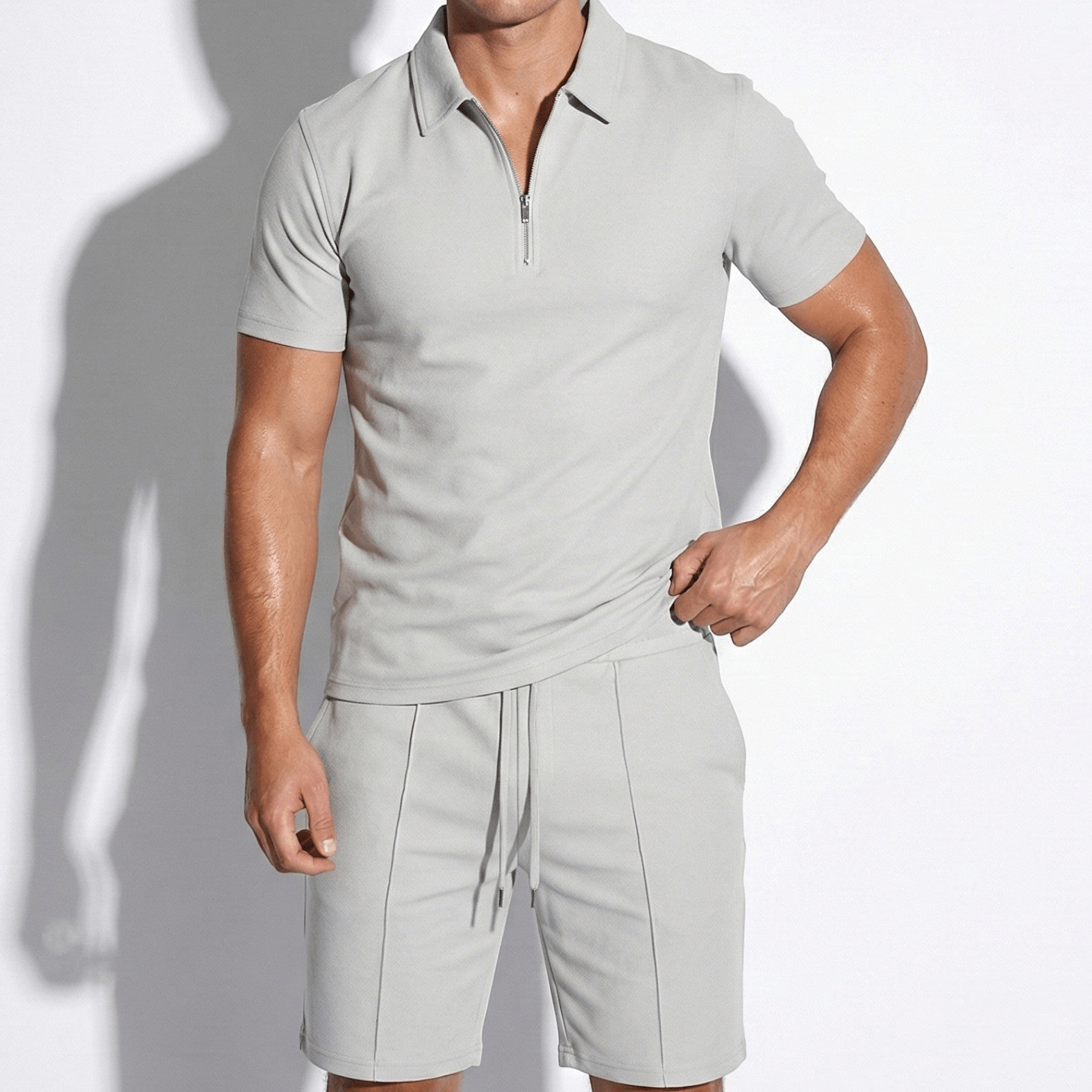 Oliver - Men’s Two - Piece Shorts and Quarter - Zip Polo Set - Sets - Grey - Jones & Smith