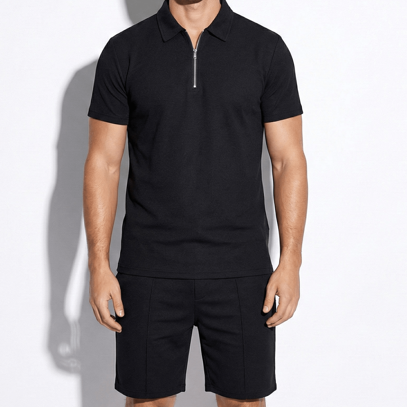Oliver - Men’s Two - Piece Shorts and Quarter - Zip Polo Set - Sets - Black - Jones & Smith