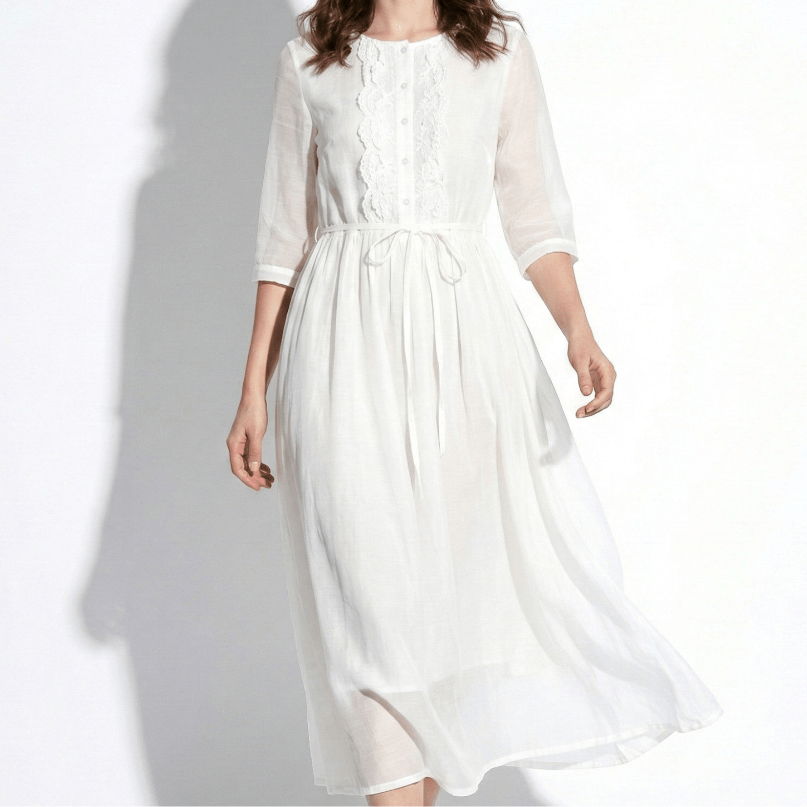 Olivia - Women’s Long Sleeve Maxi Dress with Pleated Bodice - New - White - Jones & Smith