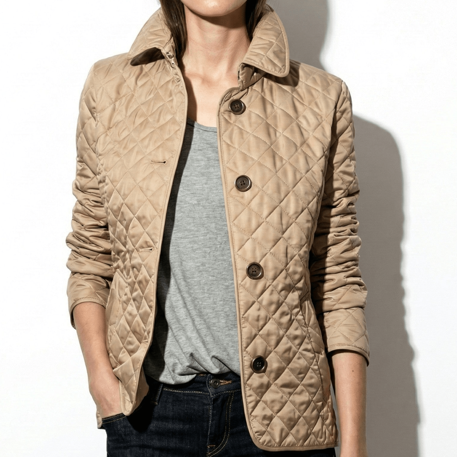 Olivia - Women's Quilted Button - Up Jacket - Puffer Jacket - Brown - Jones & Smith