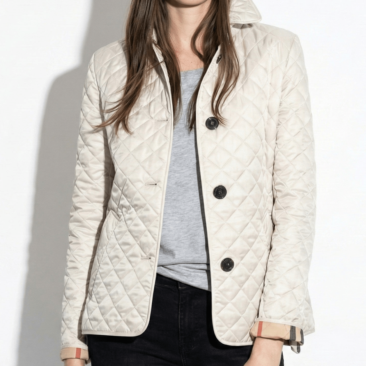 Olivia - Women's Quilted Button - Up Jacket - Puffer Jacket - White - Jones & Smith