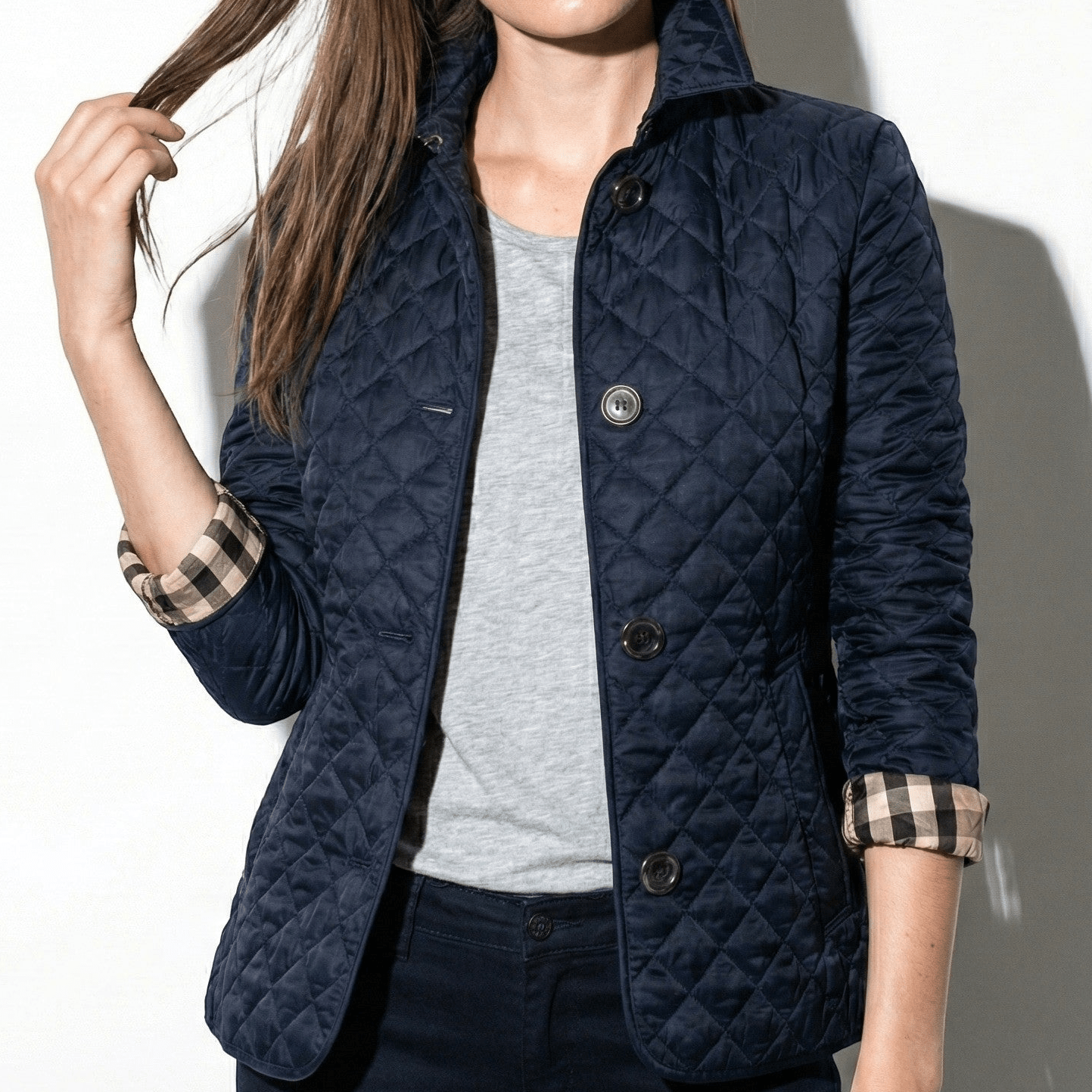Olivia - Women's Quilted Button - Up Jacket - Puffer Jacket - Blue - Jones & Smith
