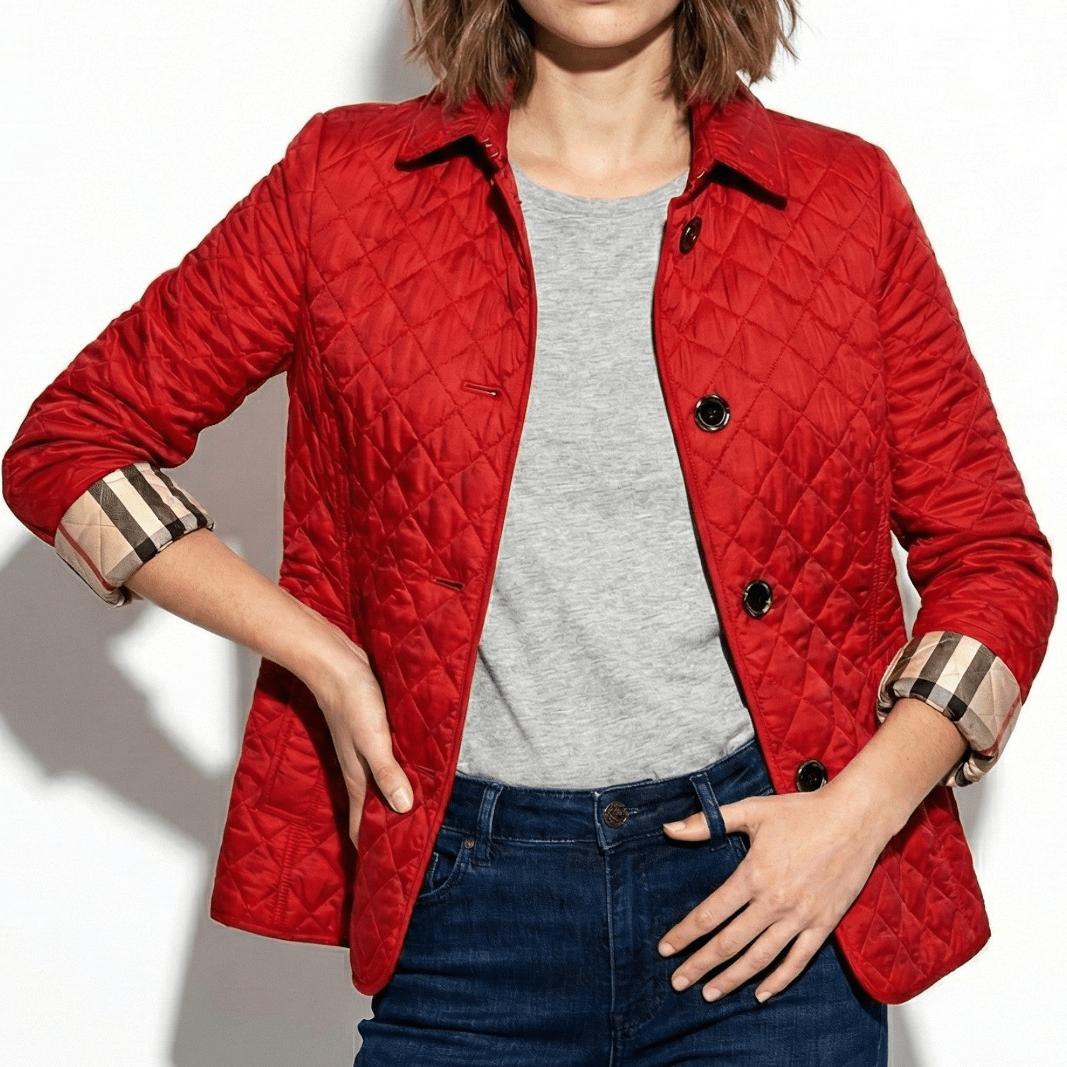Olivia - Women's Quilted Button - Up Jacket - Puffer Jacket - Red - Jones & Smith
