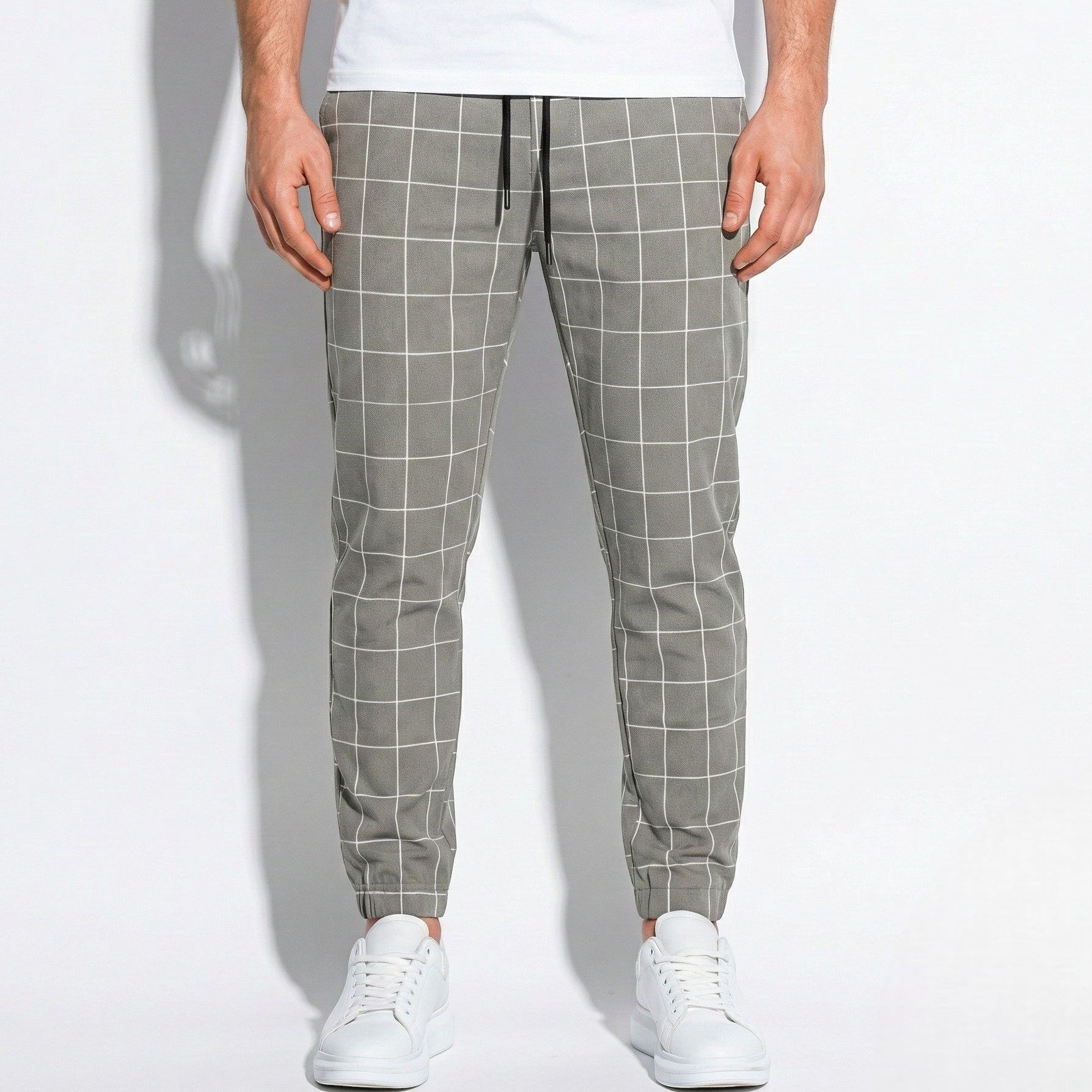 Paul - Men's Comfortable Modern Fit Checked Trouser Pants - Pants - Grey - Jones & Smith