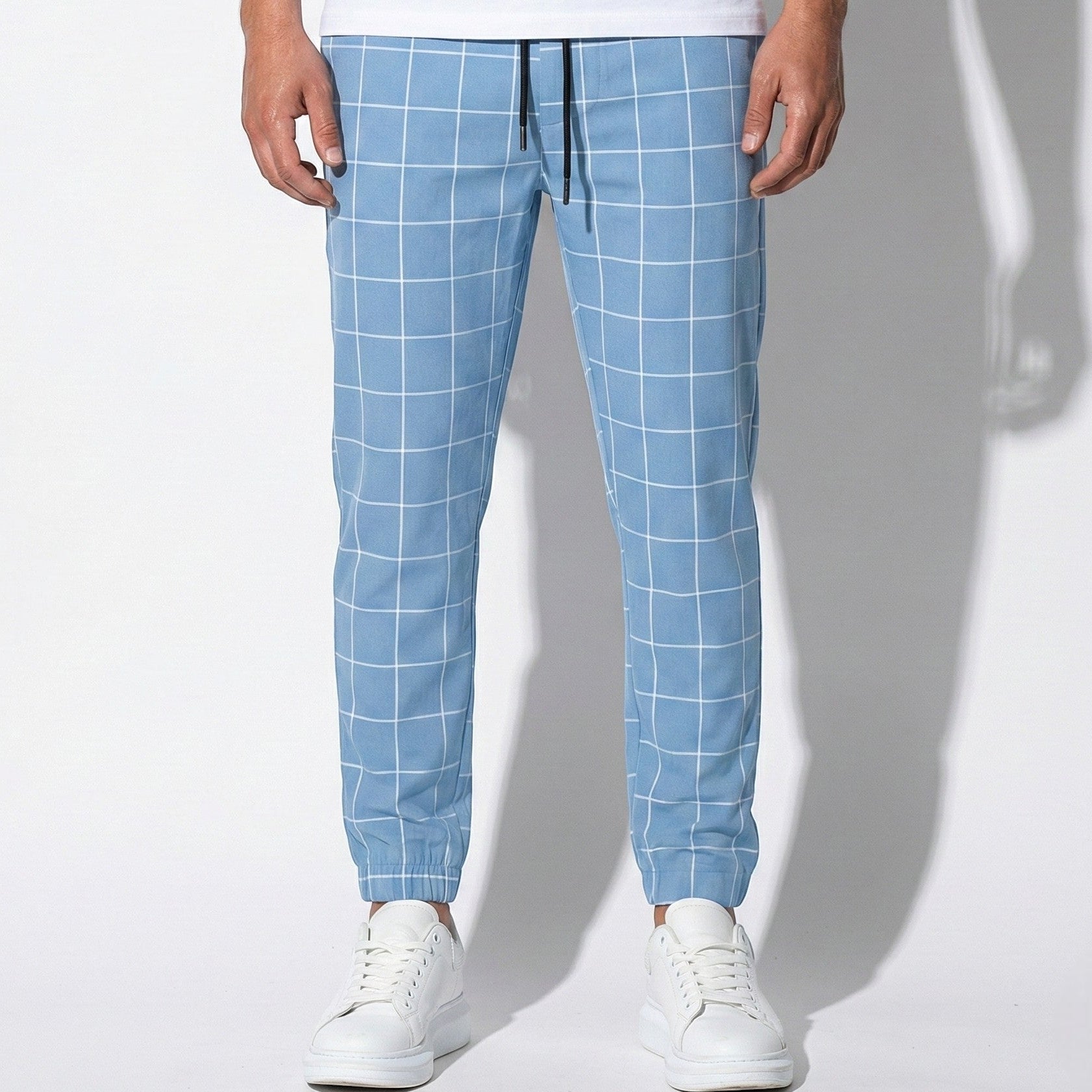 Paul - Men's Comfortable Modern Fit Checked Trouser Pants - Pants - Light Blue - Jones & Smith