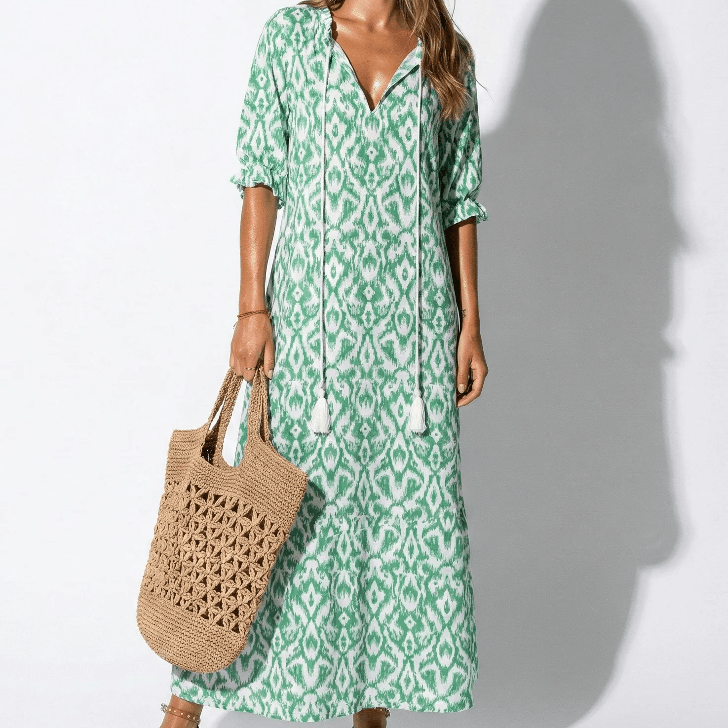 Riley - Women's Floral V - Neck Maxi Dress - Dress - Green - Jones & Smith
