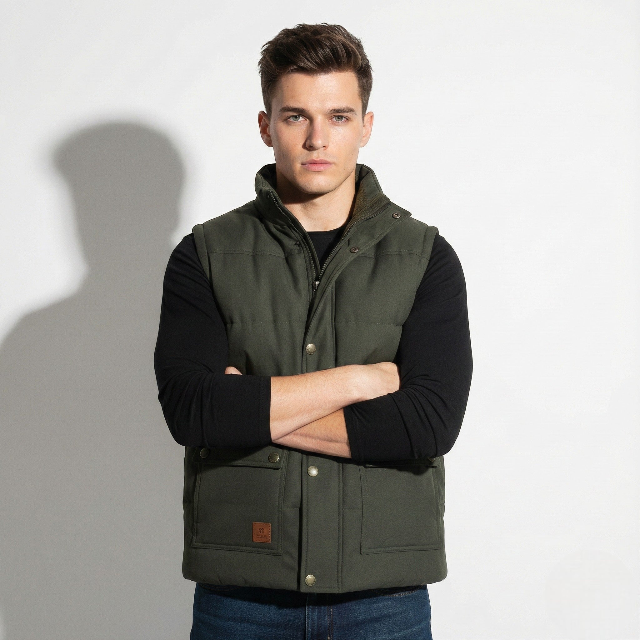 Robert - Men's Regular - Fit Padded Sleeveless Vest - Jackets & Coats - Army Green - Jones & Smith