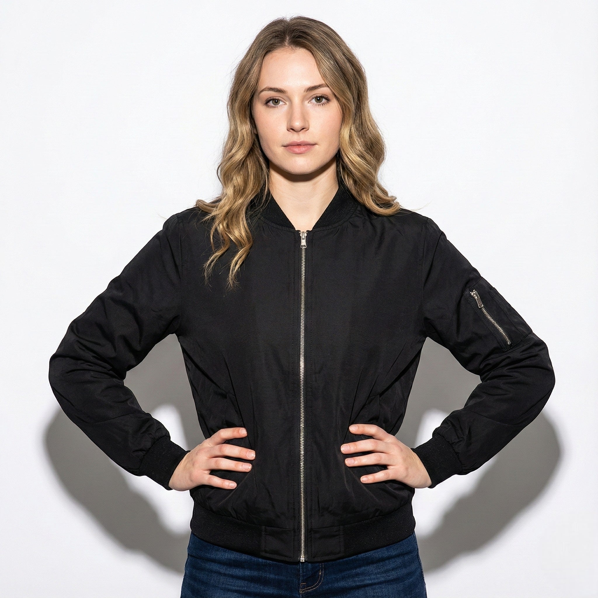 Rosie - Women's Classic Bomber Jacket with Ribbed Cuffs - Jackets & Blazers - Black - Jones & Smith