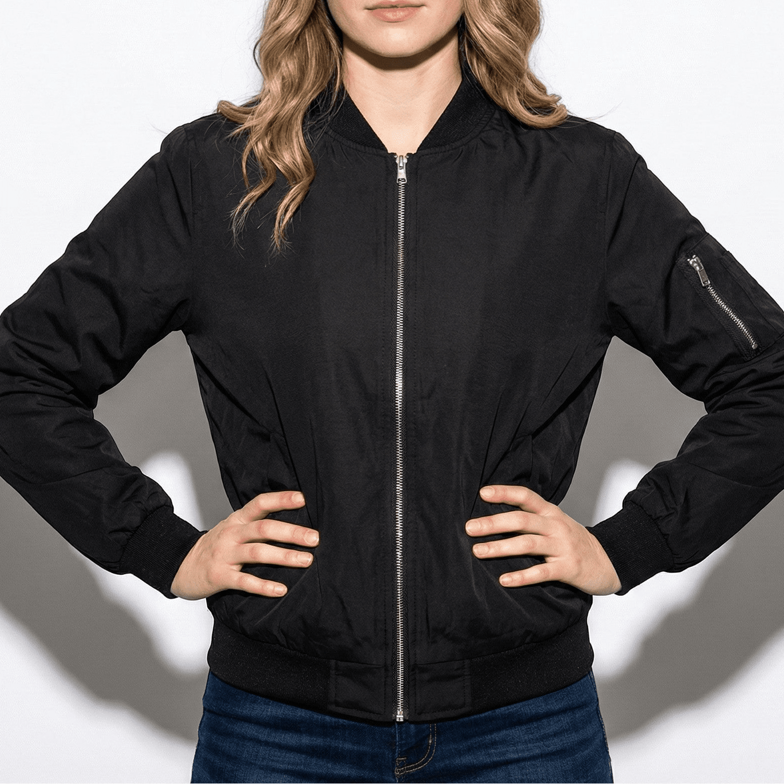 Rosie - Women's Classic Bomber Jacket with Ribbed Cuffs - Jackets & Blazers - Black - Jones & Smith