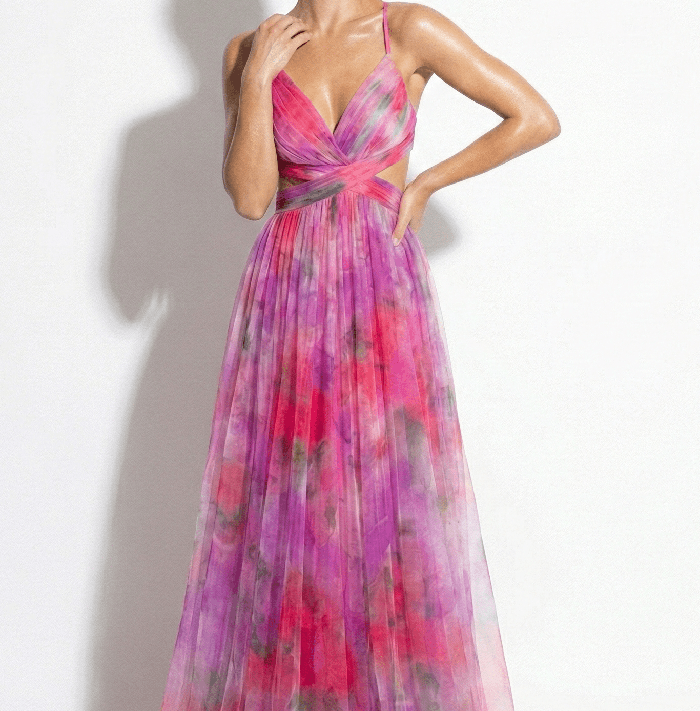 Ruby - Women's V - Neck Spaghetti Strap Floral Maxi Dress - Dress - Pink - Jones & Smith