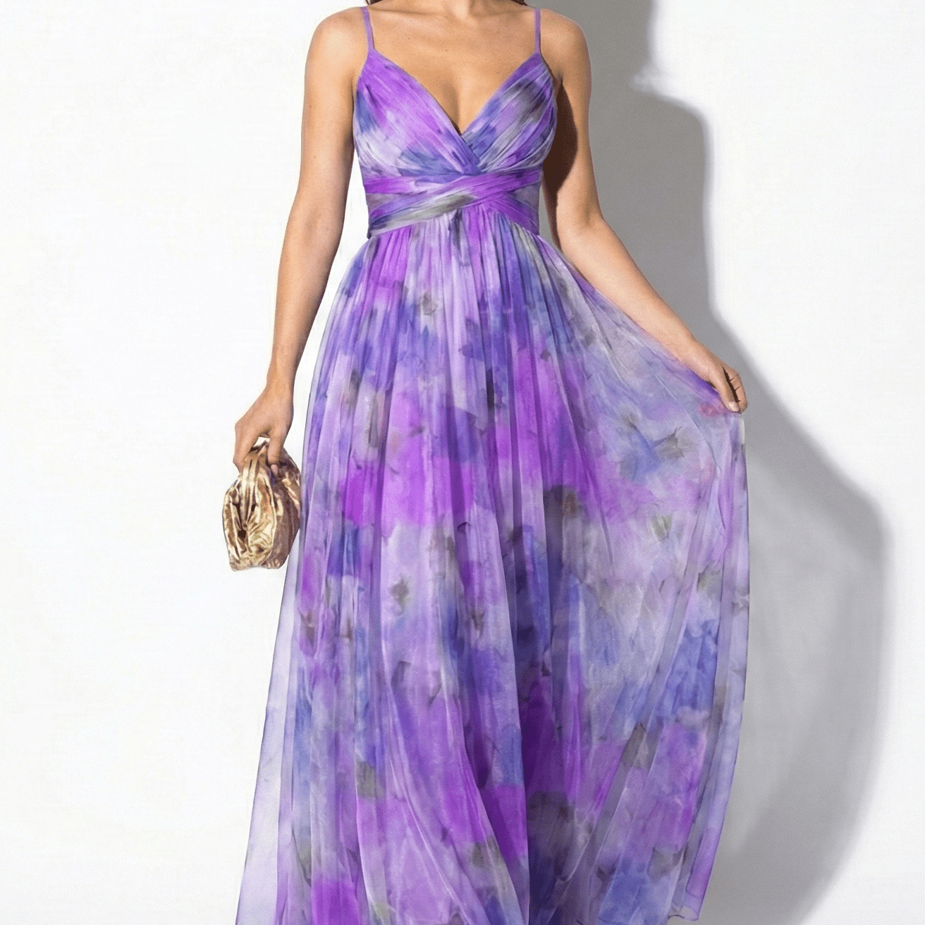 Ruby - Women's V - Neck Spaghetti Strap Floral Maxi Dress - Dress - Purple - Jones & Smith