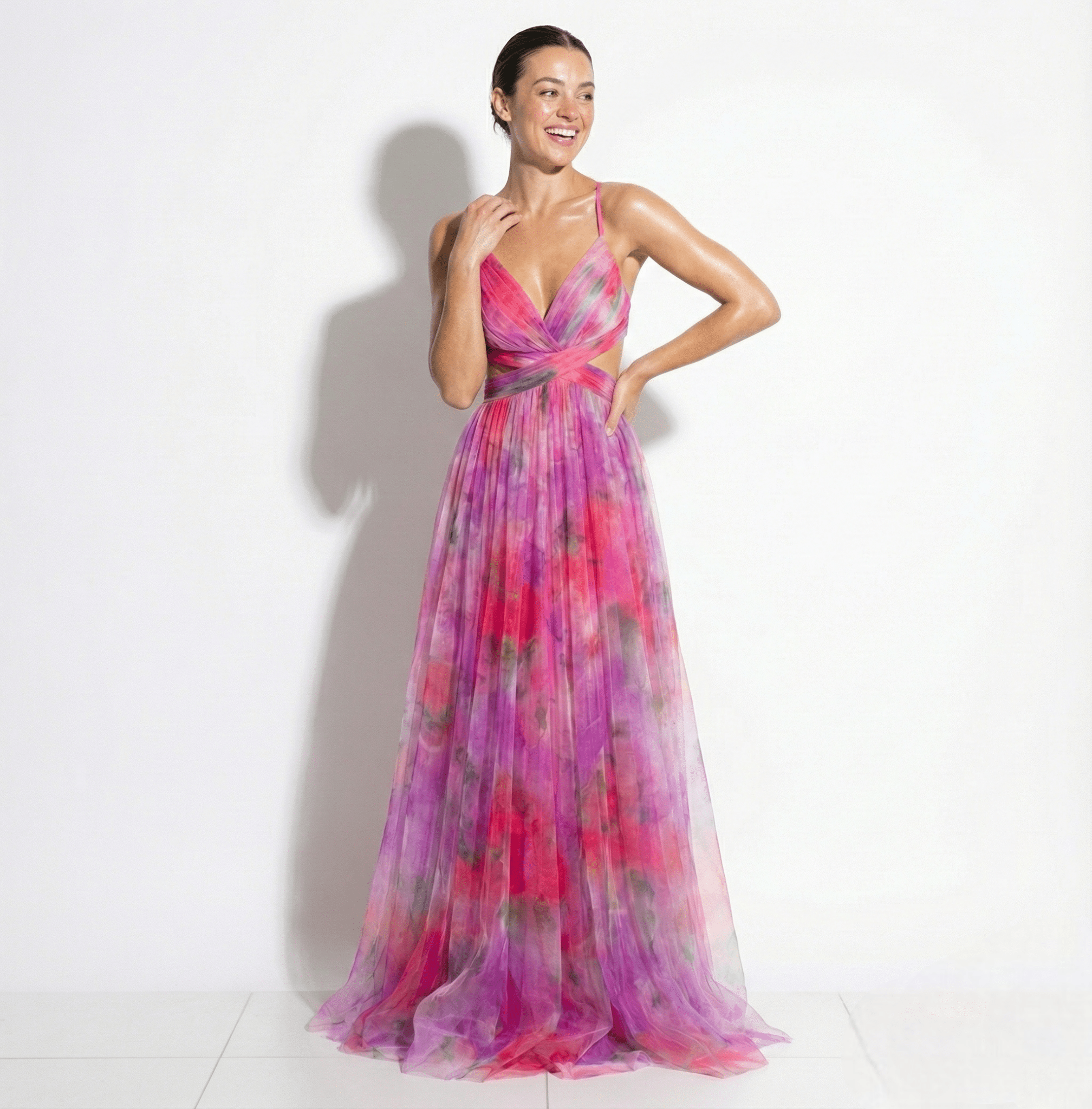 Ruby - Women's V - Neck Spaghetti Strap Floral Maxi Dress - Dress - Pink - Jones & Smith