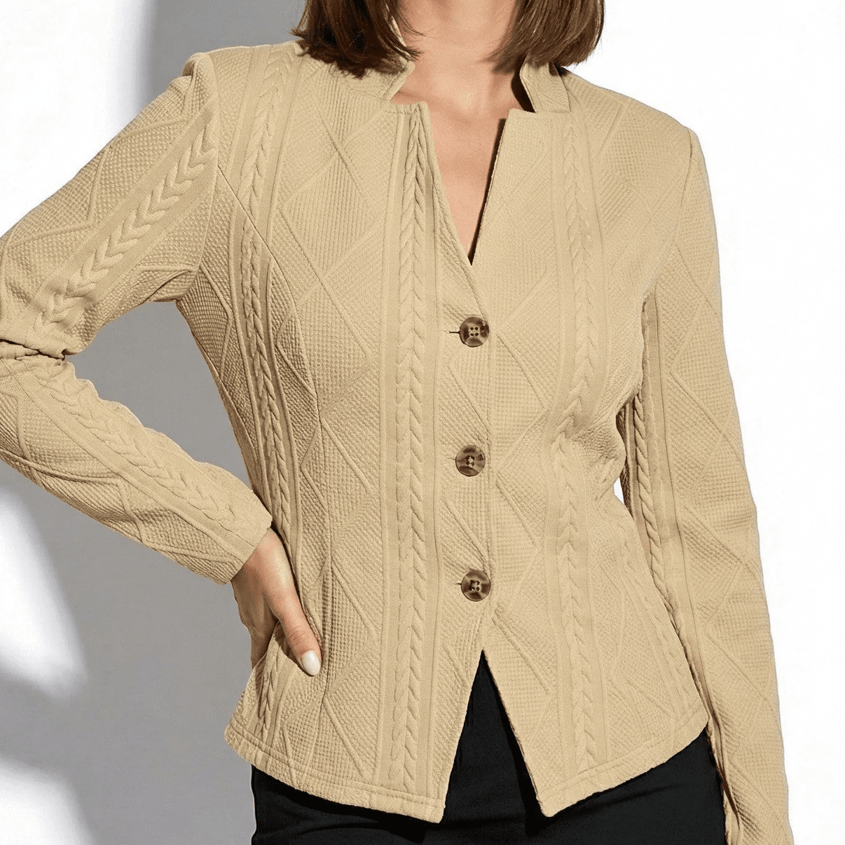 Sally - Women's Buttoned Tailored Blazer - Blazers - Beige - Jones & Smith